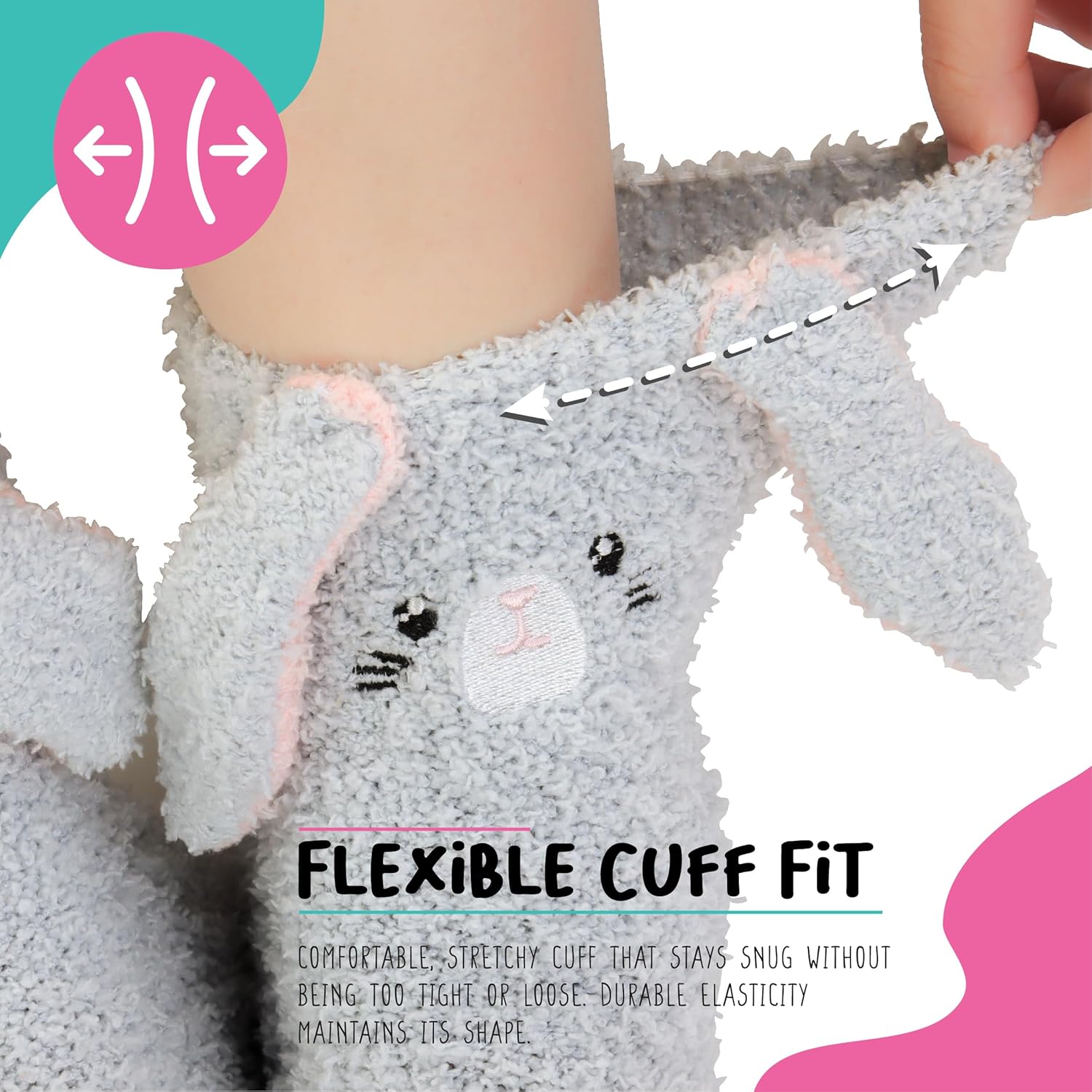 Cute Fuzzy Socks Women Bunny 3D Animal Character - Fluffy Cozy Sleep Slipper Socks Winter Warm Gift Size 5-9 - Image 5