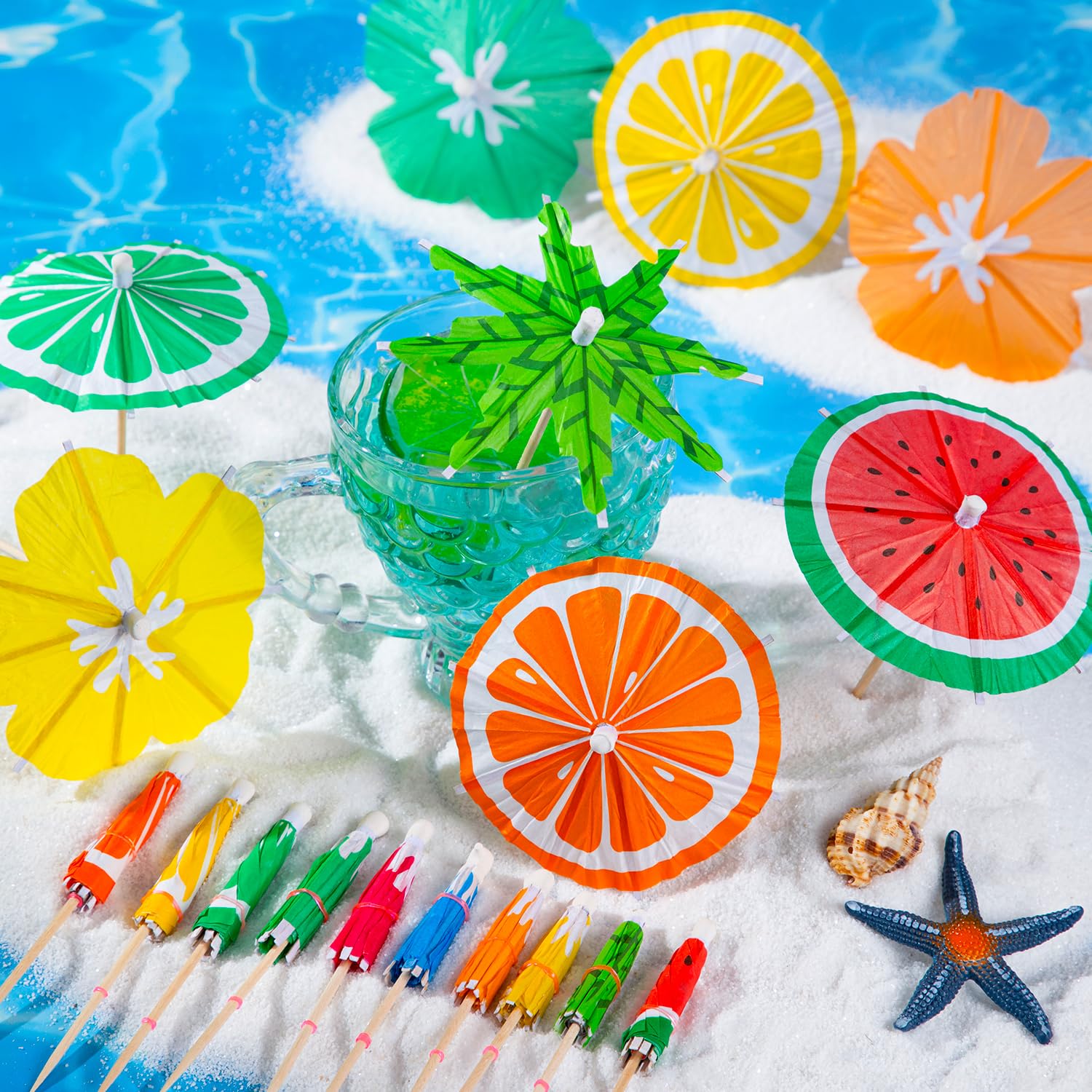 Paraguas para bebidas, 150 piezas de paraguas de cóctel para bebidas, paraguas para bebidas, palillos de cóctel, barras Tiki, plato de frutas y fiesta de cumpleaños, colores surtidos, 3 estilos