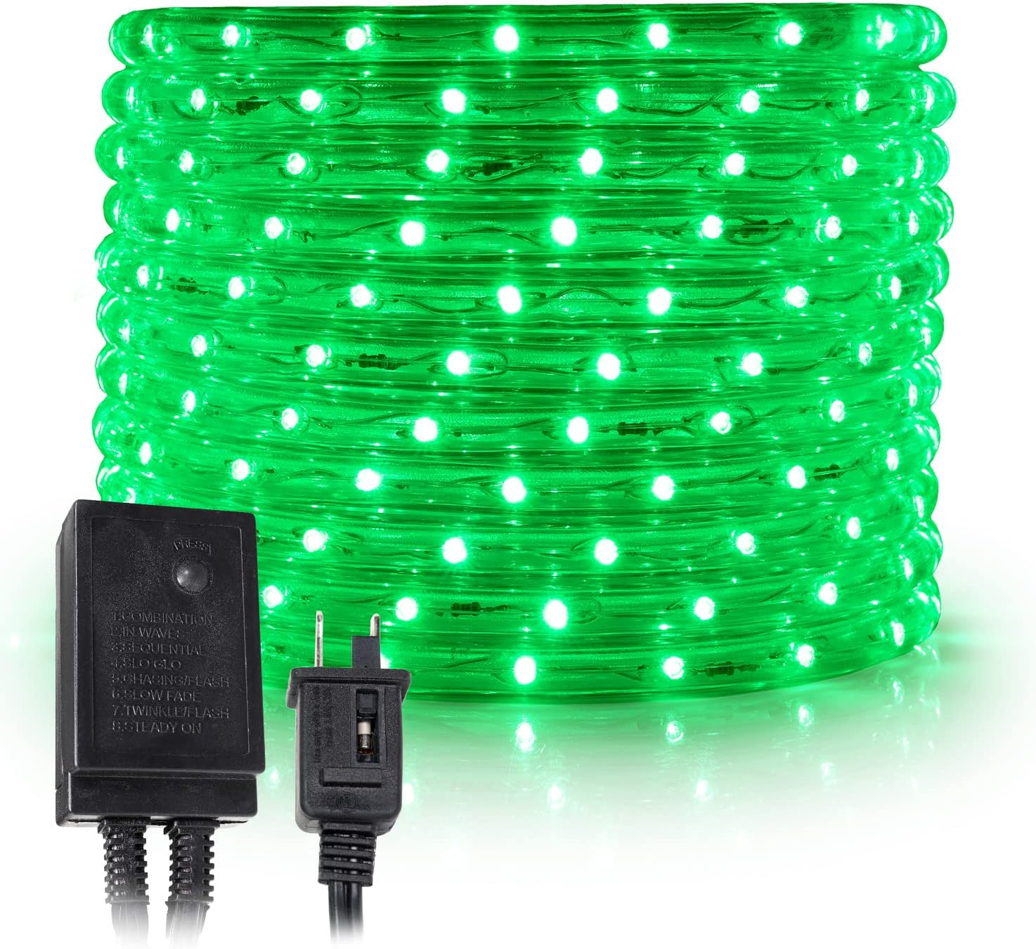 648LEDs, 60ft Green LED Rope Light w/ 8 Mode 1/2" Thick, Controller Connectable Outdoor Permanent Waterproof Accent Exterior Lighting, ETL Certified, Holiday Christmas Backyard Décor