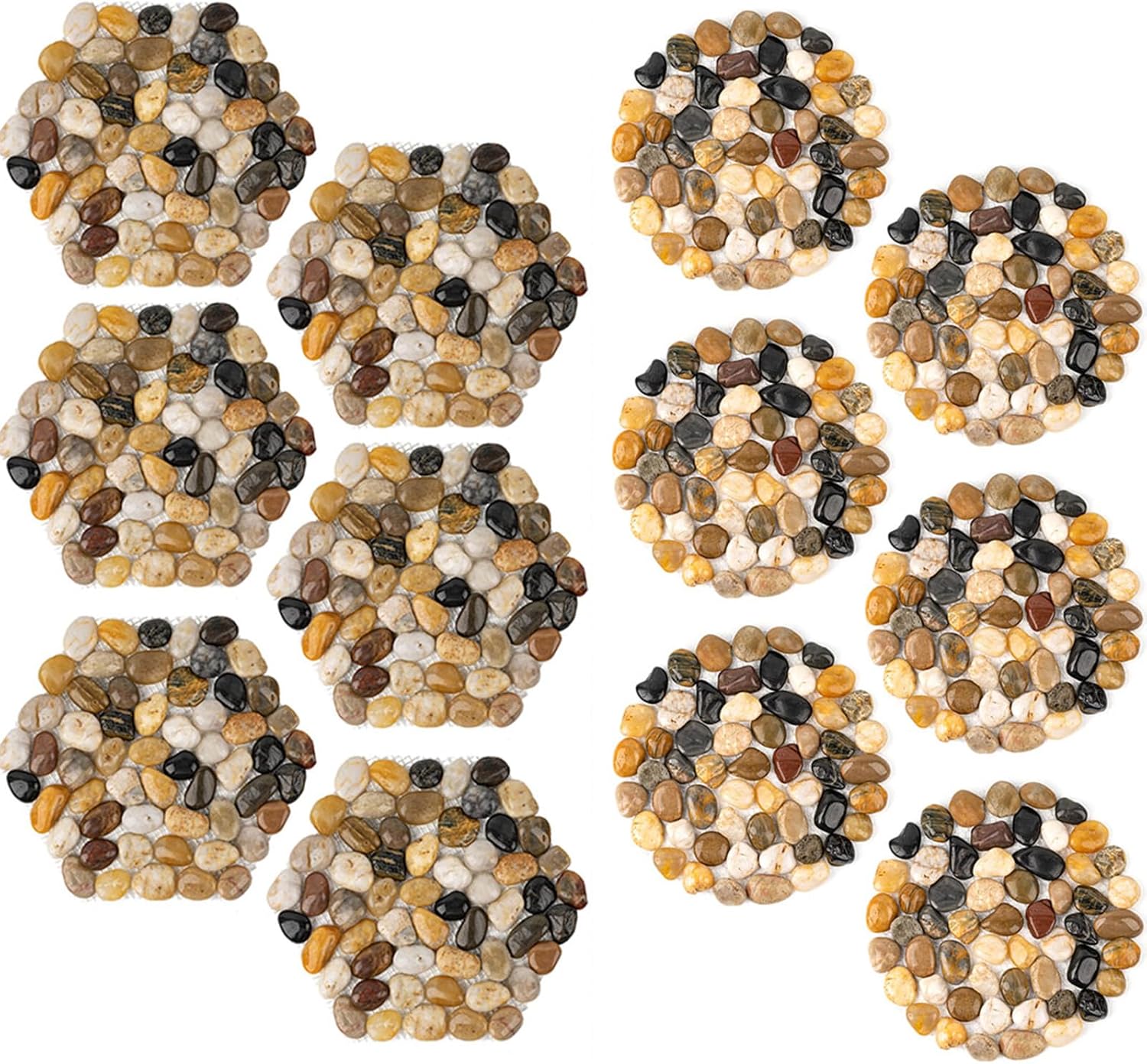 River Rocks Stepping Stones Pavers Outdoor for Garden Walkway, Pebbles Polished Gravel for Yard Lawn Patio Pathway Landscaping (6pcs Hexagon+6pcs Roundness)