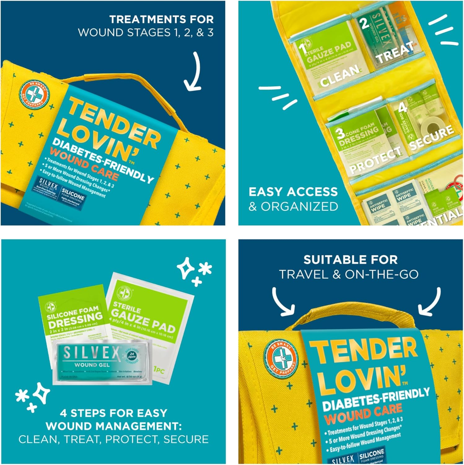 Be Smart Get Prepared Tender Lovin’ Diabetes-Friendly Wound Care - 70 Pieces - Designed for Home, Travel, Office & Care Facilities - Compact & Portable