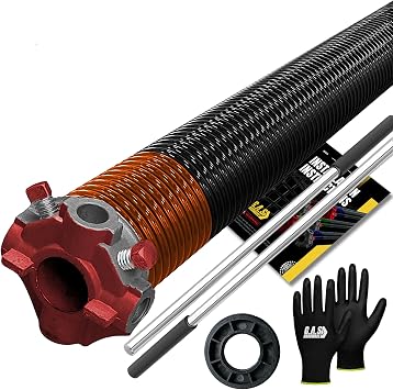 Garage Door Torsion Spring 192x2x24 for Left Side of Garage Door with Winding Bars, 1" Nylon Bushing, and Gloves Heavy Duty Precision E-Coating Minimum 30,000 Cycles Red Cone