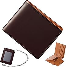GSG 24057 Men's Wallet, Bifold with Chain, Large Capacity, Thin, Includes Removable Pass Case, Compact, Genuine Leather, Card Case, Commuter Passes, Cards, Popular Brand, Easy to Use, Gift, Folding