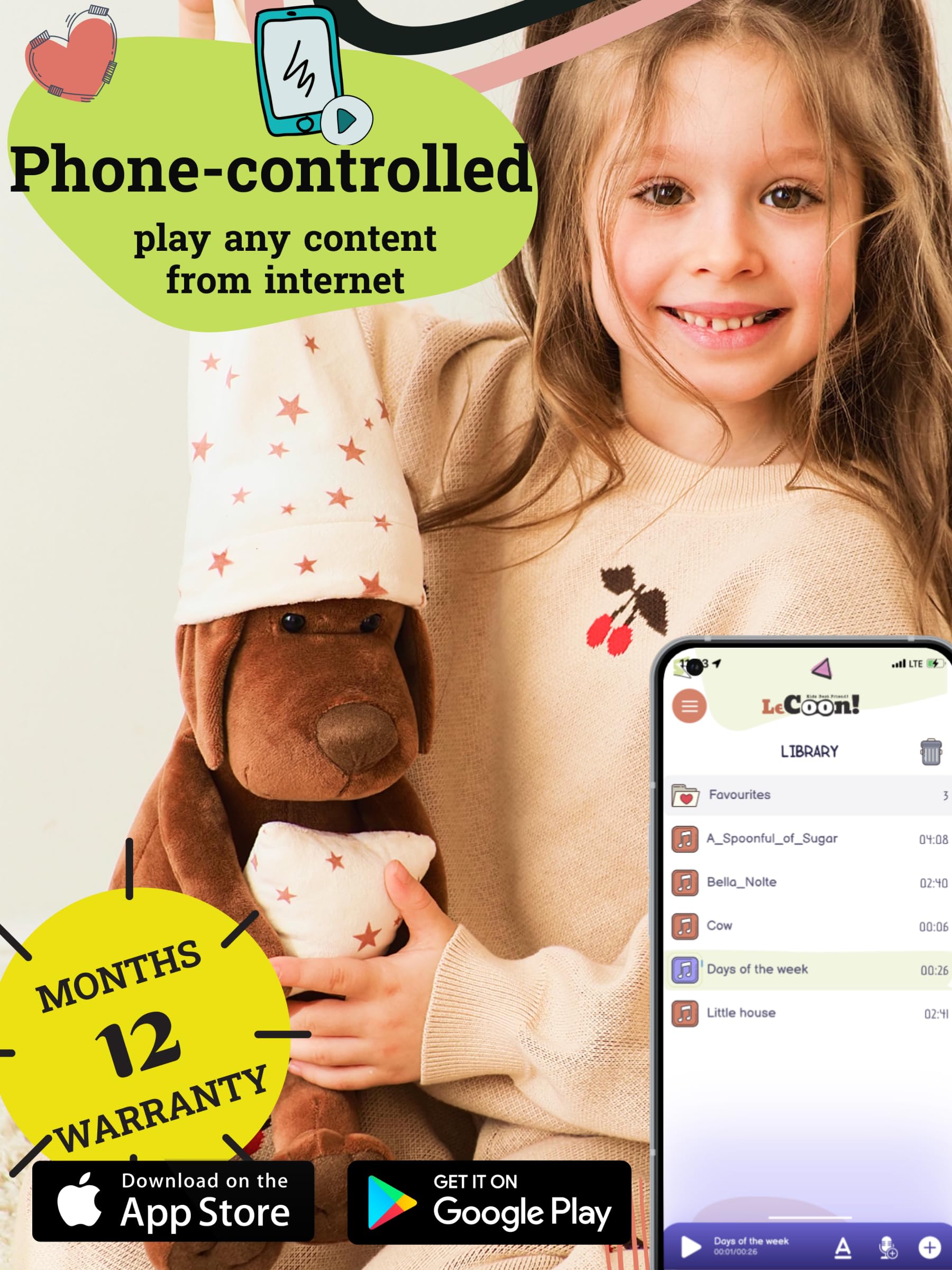 LeCoon Dog interactive and educational plush, magical friend for sleep play, and early development, filled with stories - Image 2