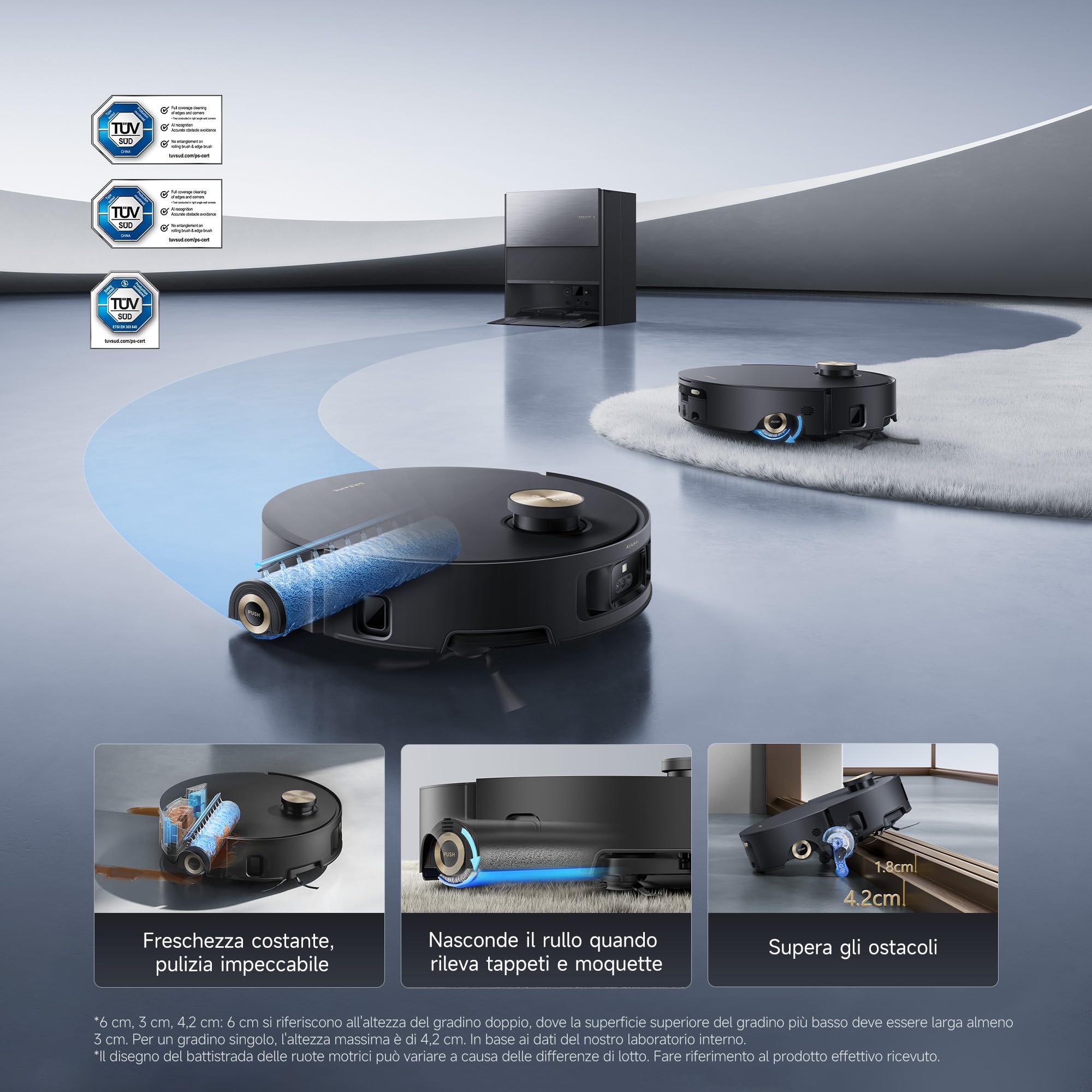 DREAME Aqua10 Roller Robot aspirapolvere con lavaggio AquaRoll, protezione del rullo per la cura di tappeti e moquette, superamento degli ostacoli di 6 cm, auto-svuotamento, aspirazione da 30.000 Pa