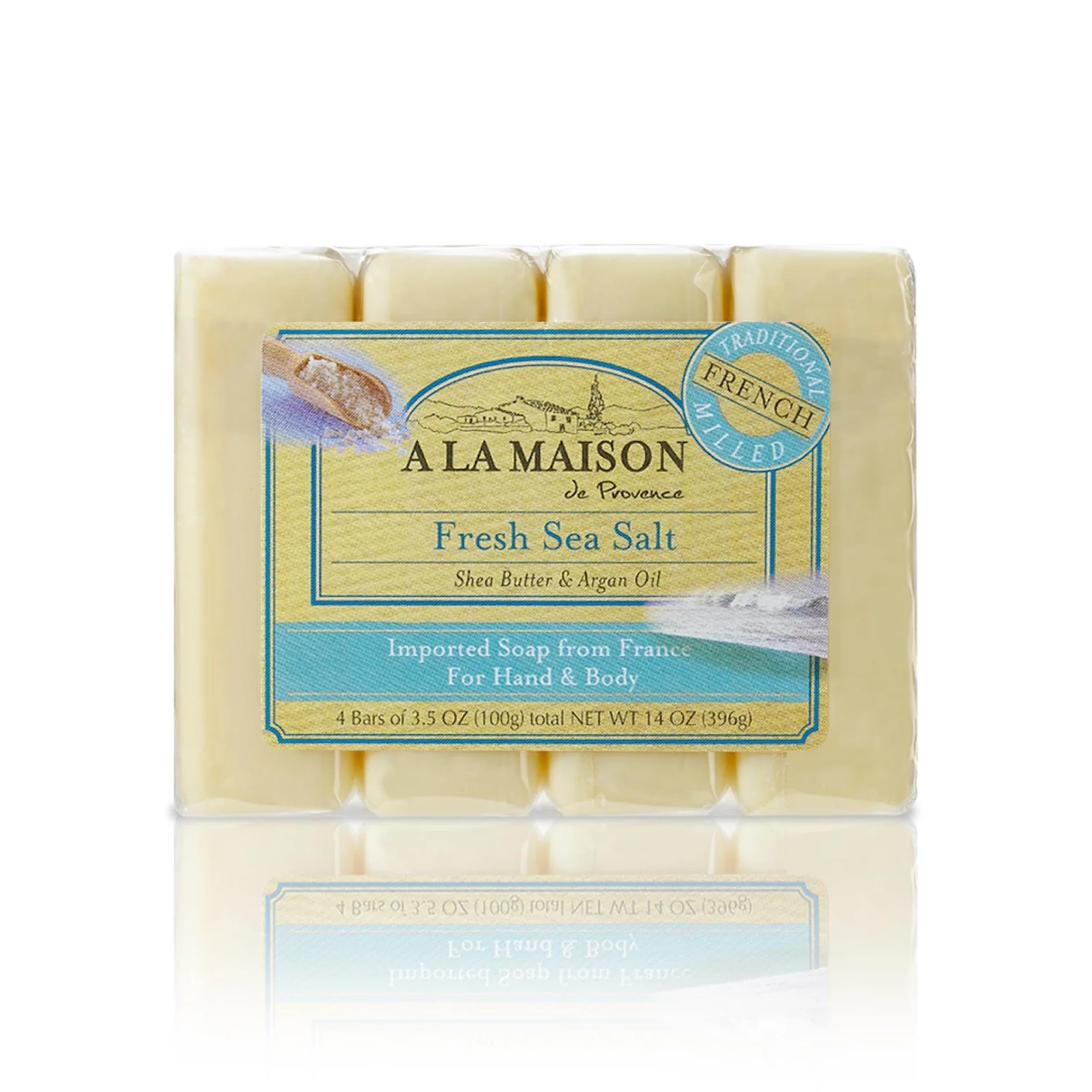 A LA MAISON Fresh Sea Salt Bar Soap - Triple French Milled Natural Moisturizing Hand Soap Bar (4 Bars of Soap, 3.5oz)