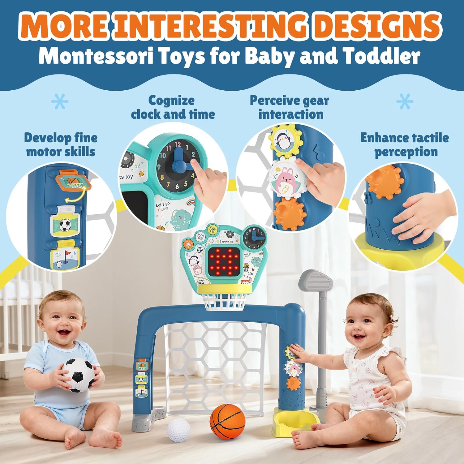 Toddler Sports Toys, 3-in-1 Toddler Basketball Hoop Soccer Golf Activity Center, Basketball Hoop for Kids 1-3,1 2 3 Year Old Boys Girls Toy, Montessori Toys for Toddlers & Baby