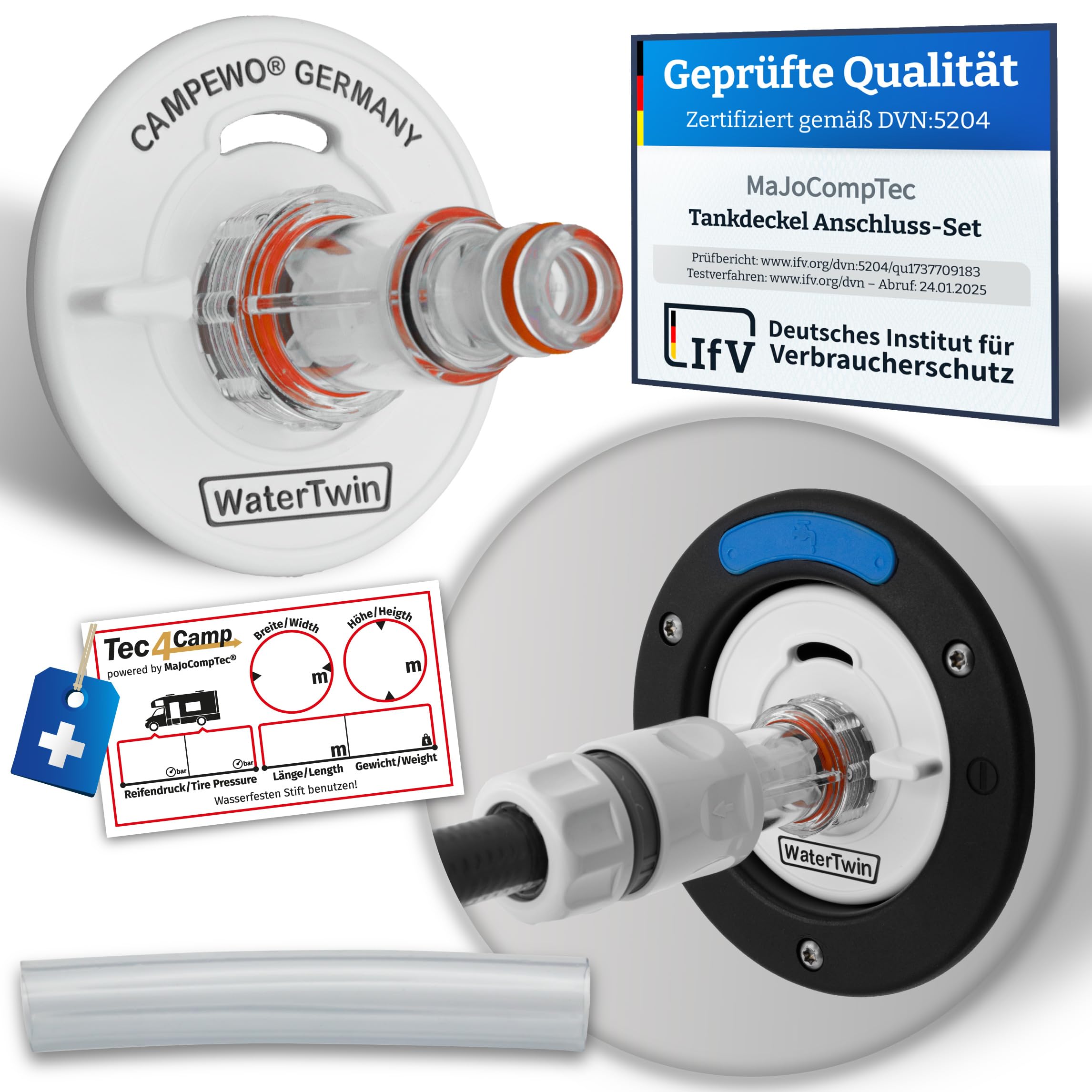 MaJoCompTec® WATERTWIN-PRO Tappo per serbatoio con attacco acqua | Adattatore con filtro per tappo del serbatoio dell'acqua 3-PIN D:78 | Bocchettone di riempimento attacco acqua | Accessorio per