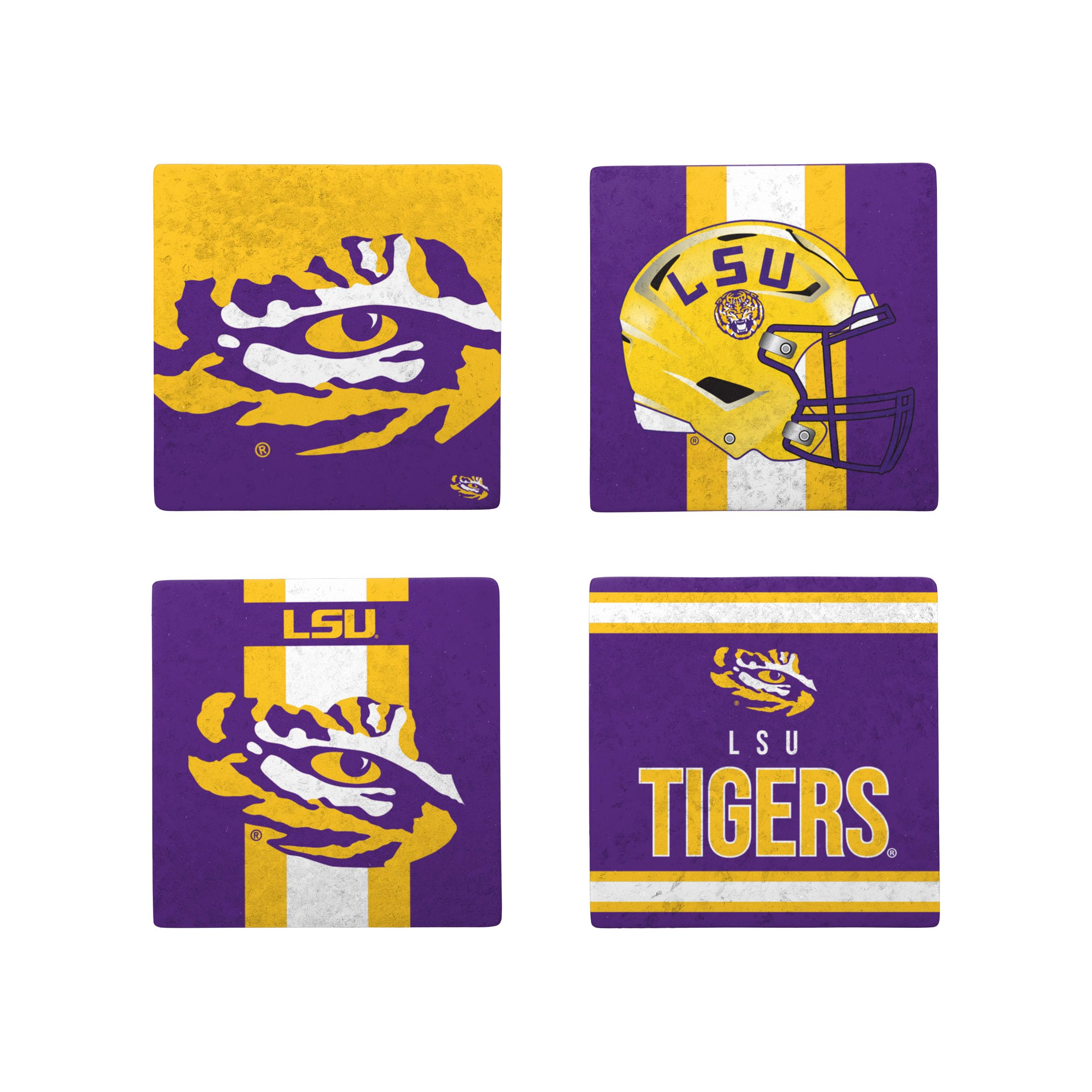 FOCO NCAA Official 4-Pack Beverage Drink Stone Coaster Set (LSU Tigers)
