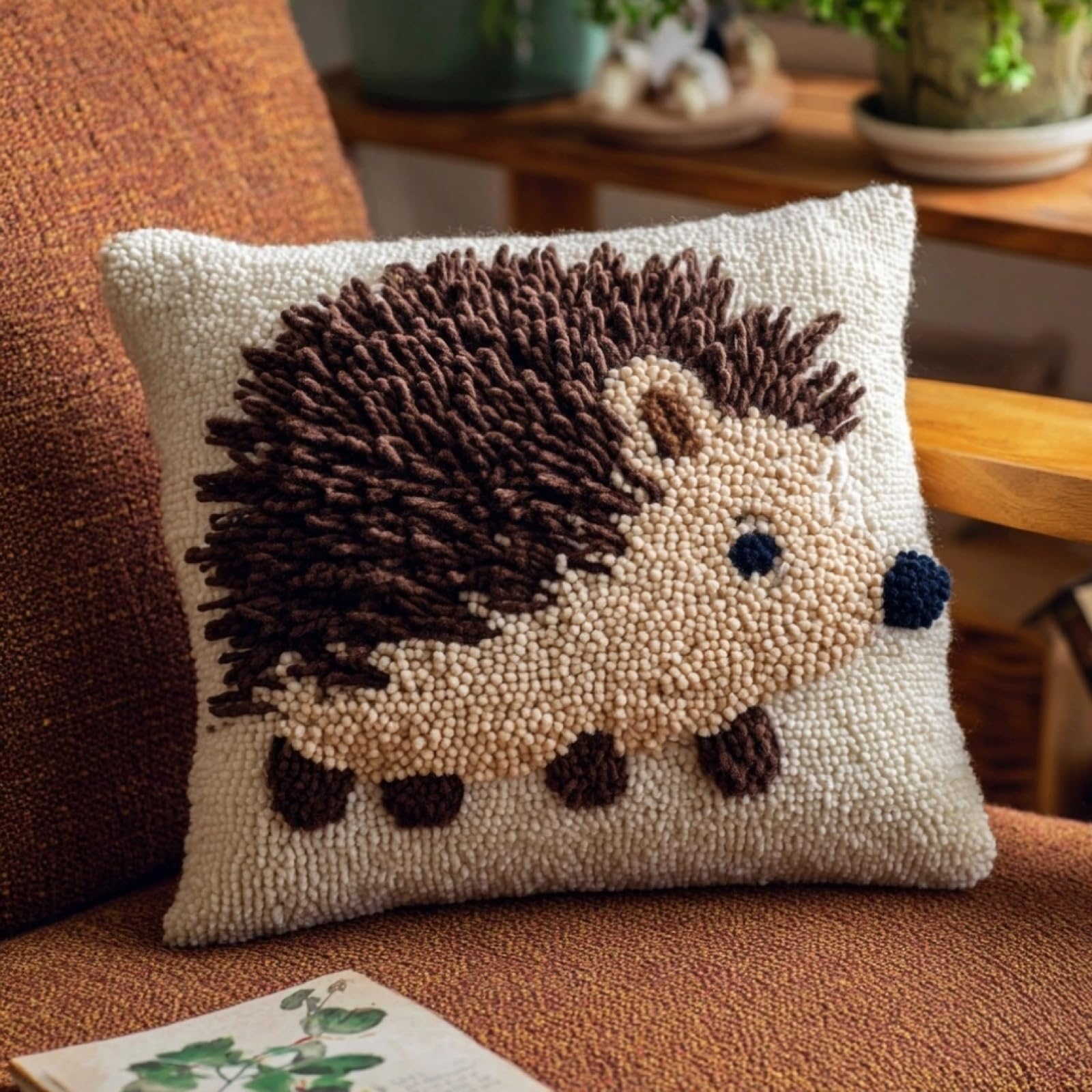 AxiangziK Latch Hook Pillow Kit 17x17in,Hedgehog