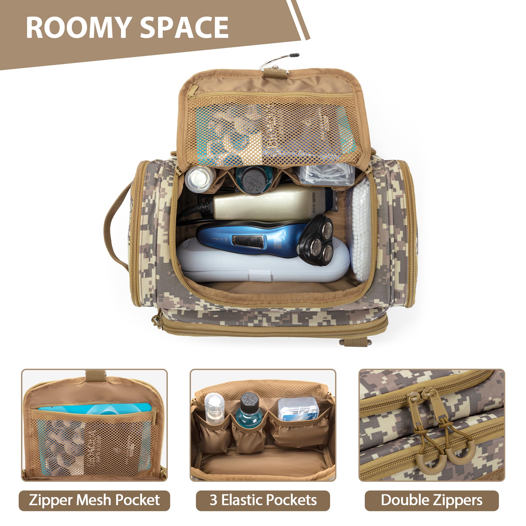 Neceser táctico para hombre, bolsa de higiene colgante, Amarillo (Desert Yellow), Táctico/resistente