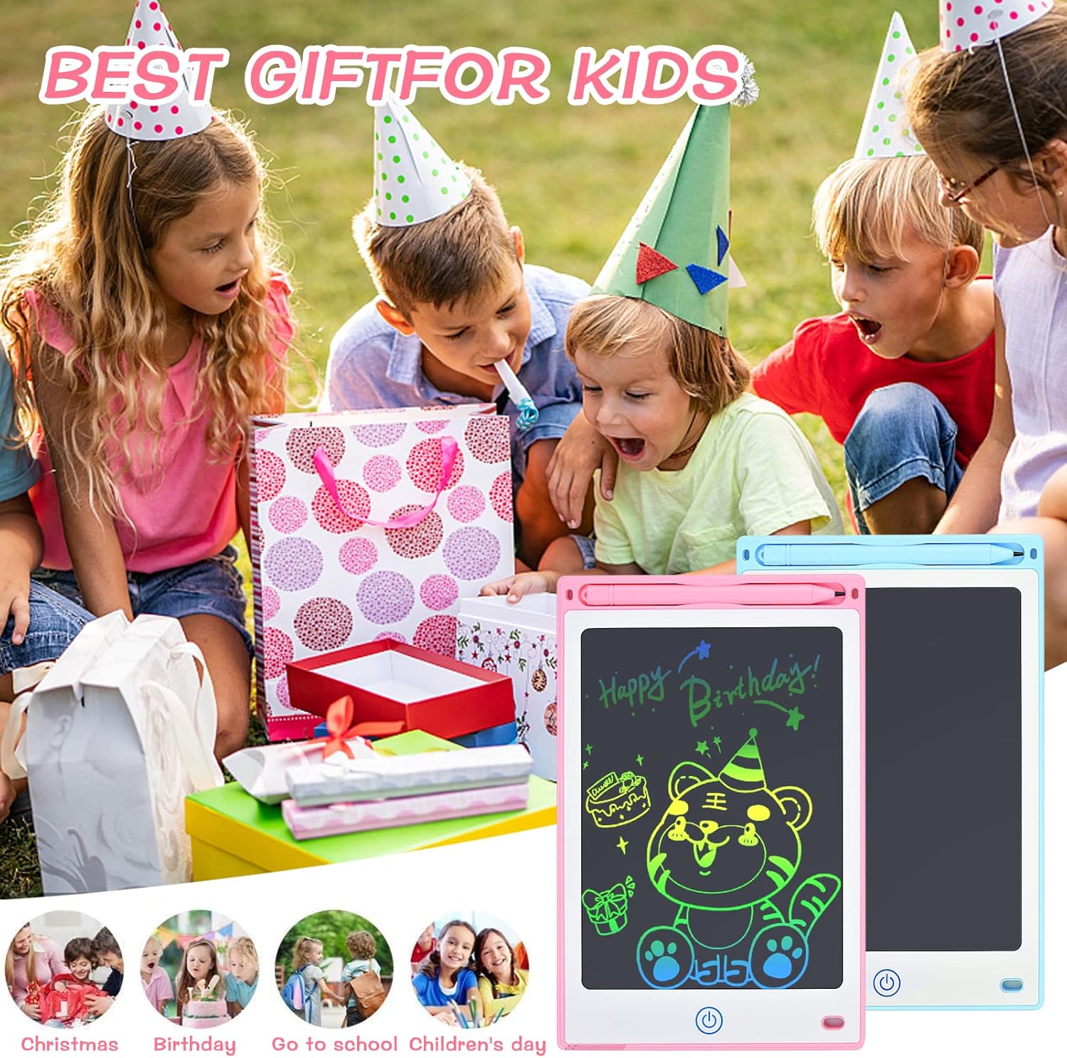 BLUESEABUY Tablette d'écriture LCD 8,5" - Pack de 2 - Colorée et Durable - Dessin, Apprentissage et Créativité pour Enfants - Description