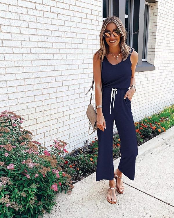 PRETTYGARDEN One Piece Jumpsuits for Women 2026 Summer Casual Drawstring Sleeveless Tank Romper Beach Vacation Outfits (Z-Navy,XX-Large) by PRETTYGARDEN - Used condition - Image 5