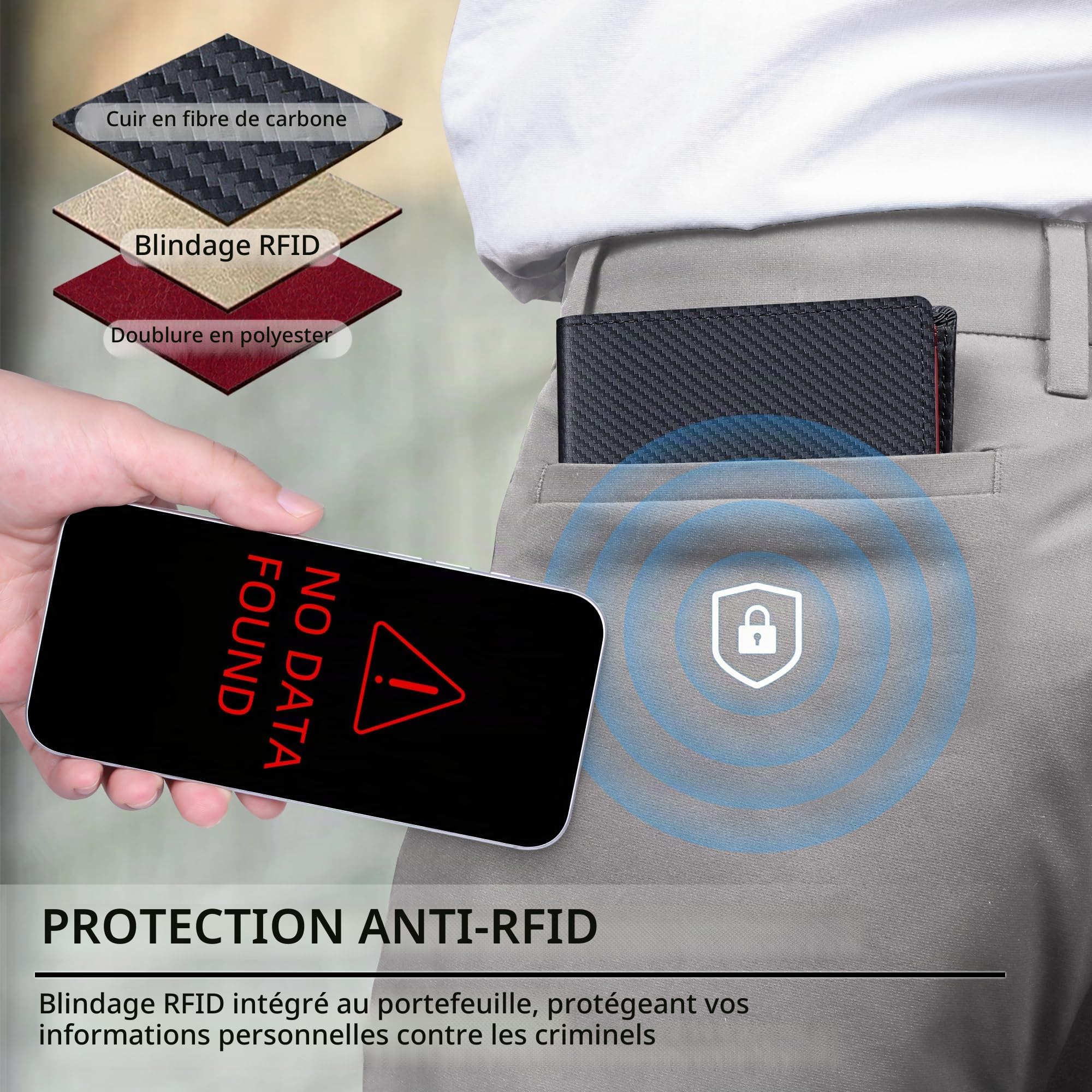 VISOUL Portefeuille Cuir Véritable pour Homme avec Blocage RFID, Classique Bifold Porte Feuille en Cuir avec 2 Compartiment à Billets, 10 Fente pour Carte et 2 ID Fenêtre (Carbone Noir+Rouge)