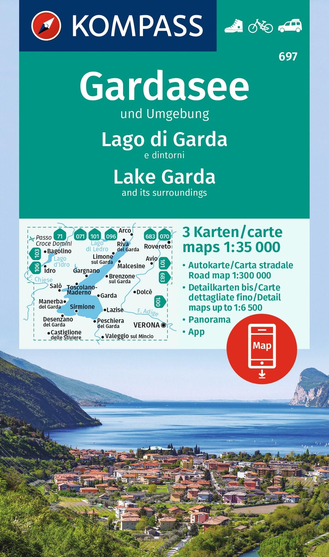 Gardasee & surroundings 3-Set D/I (697): inklusive Karte zur offline Verwendung in der KOMPASS-App. Fahrradfahren.