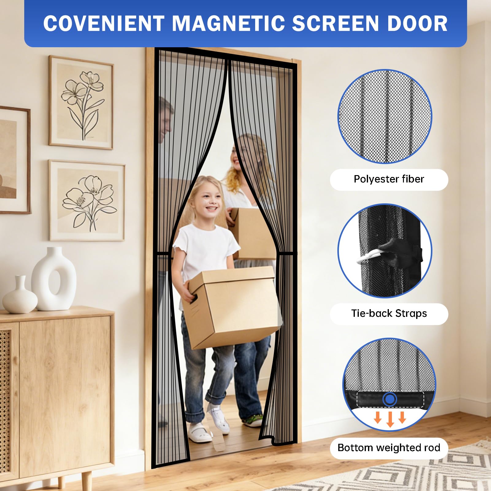 mosquitera puerta magnetica,70x200cm Puerta de Malla Corredera cortina para del Balcón Corredor Contrapuertas con Anti Mosquito Insecto Se Cierra Automáticamente-Negro