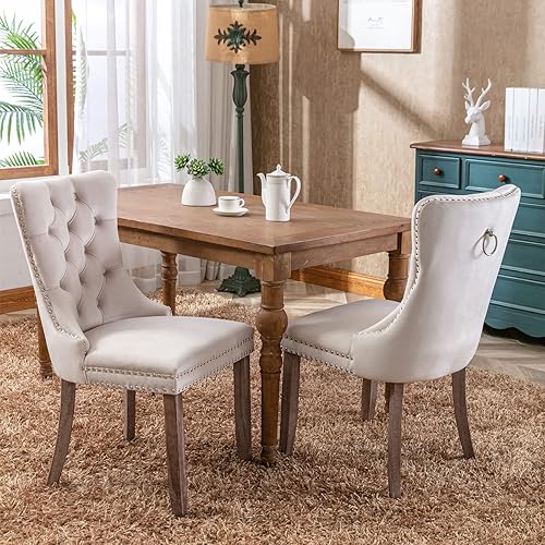 Miniatura 4 de Silla de comedor, cómoda silla de comedor tapizada de terciopelo, altura del asiento de 20 pulgadas, patas de madera maciza, patas de clavo, sillas