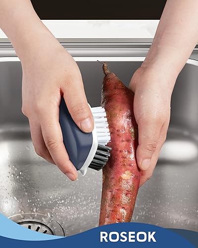 Miniatura 6 de Cepillo para limpiar papas y verduras, cepillo de cocina autónomo para limpieza de frutas y verduras, color azul marino, paquete de 2