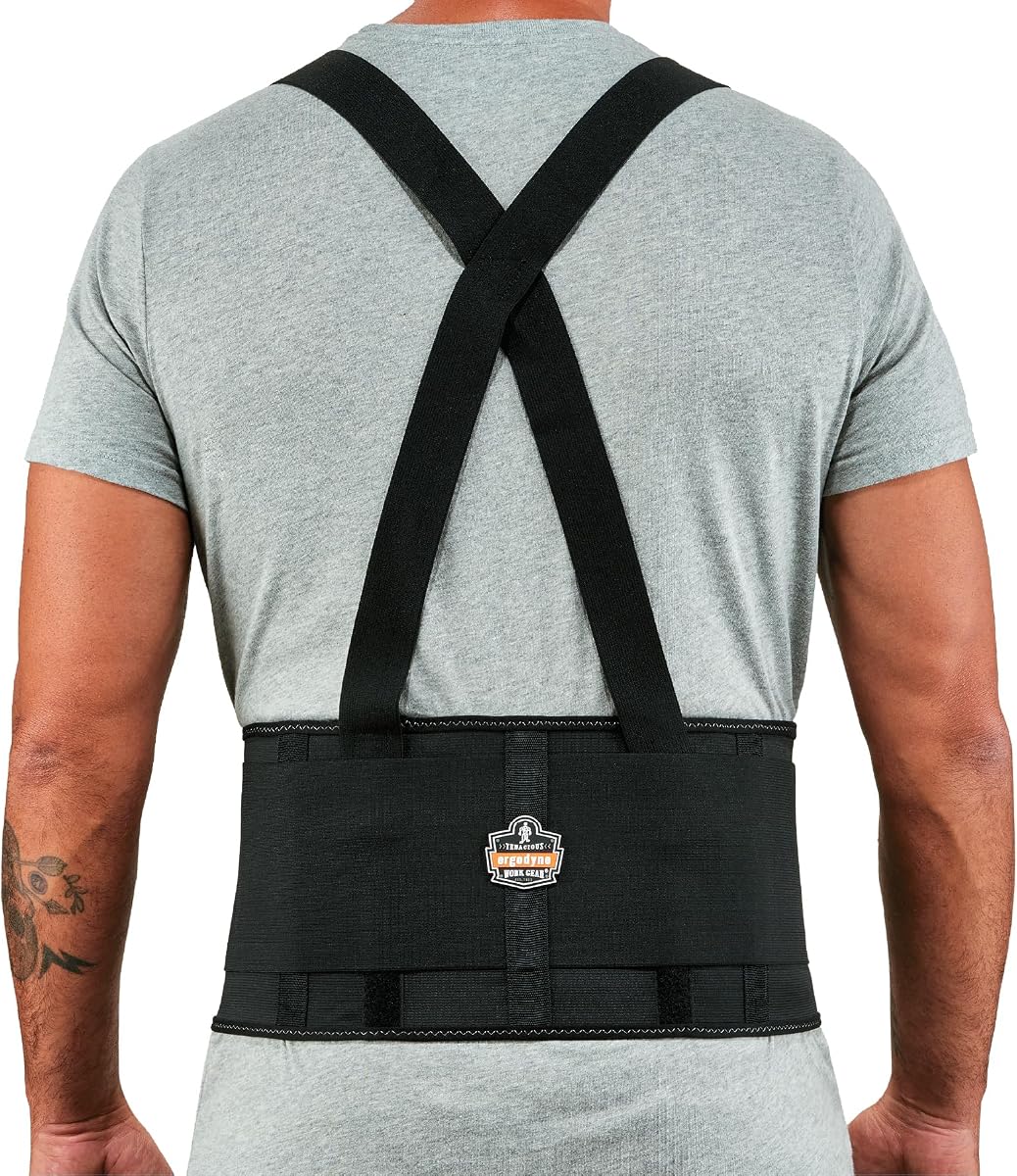 Ergodyne ProFlex 1650 Back Support Belt, 7.5" Elastic, Adjustable, Removeable Straps, Black, Medium