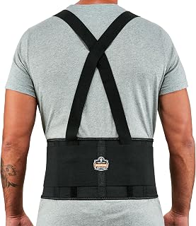 Ergodyne ProFlex 1650 Medium Back Support Belt - 7.5" Elastic, Adjustable Detachable Suspenders, Black for Lifting & Lumbar Relief