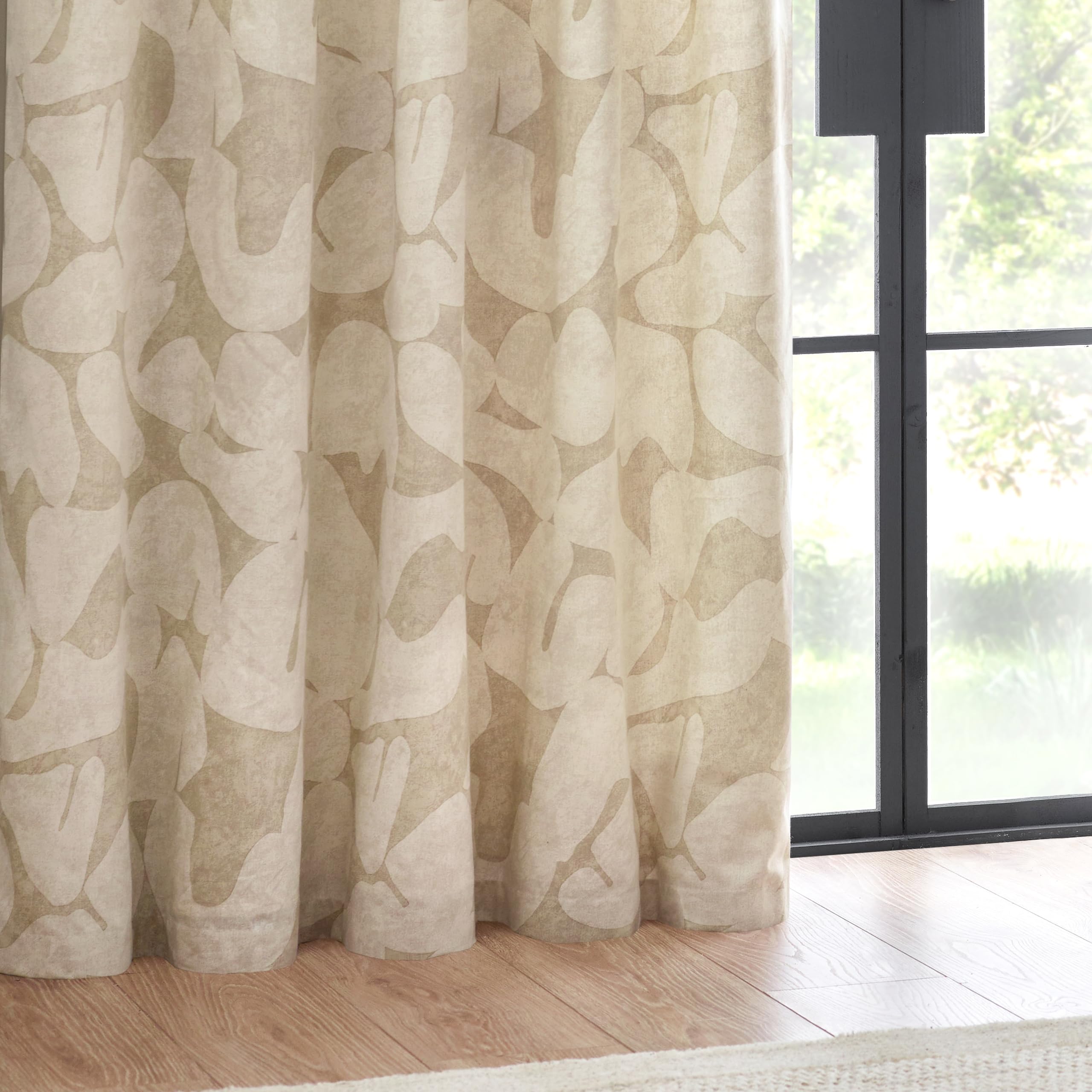 furn. Hoem Brinn Abstract 100% Cotton Lined Curtains - Natural (229cm Width x 183cm Drop), W 90.2" x L 72" (2 Panels) - Image 4