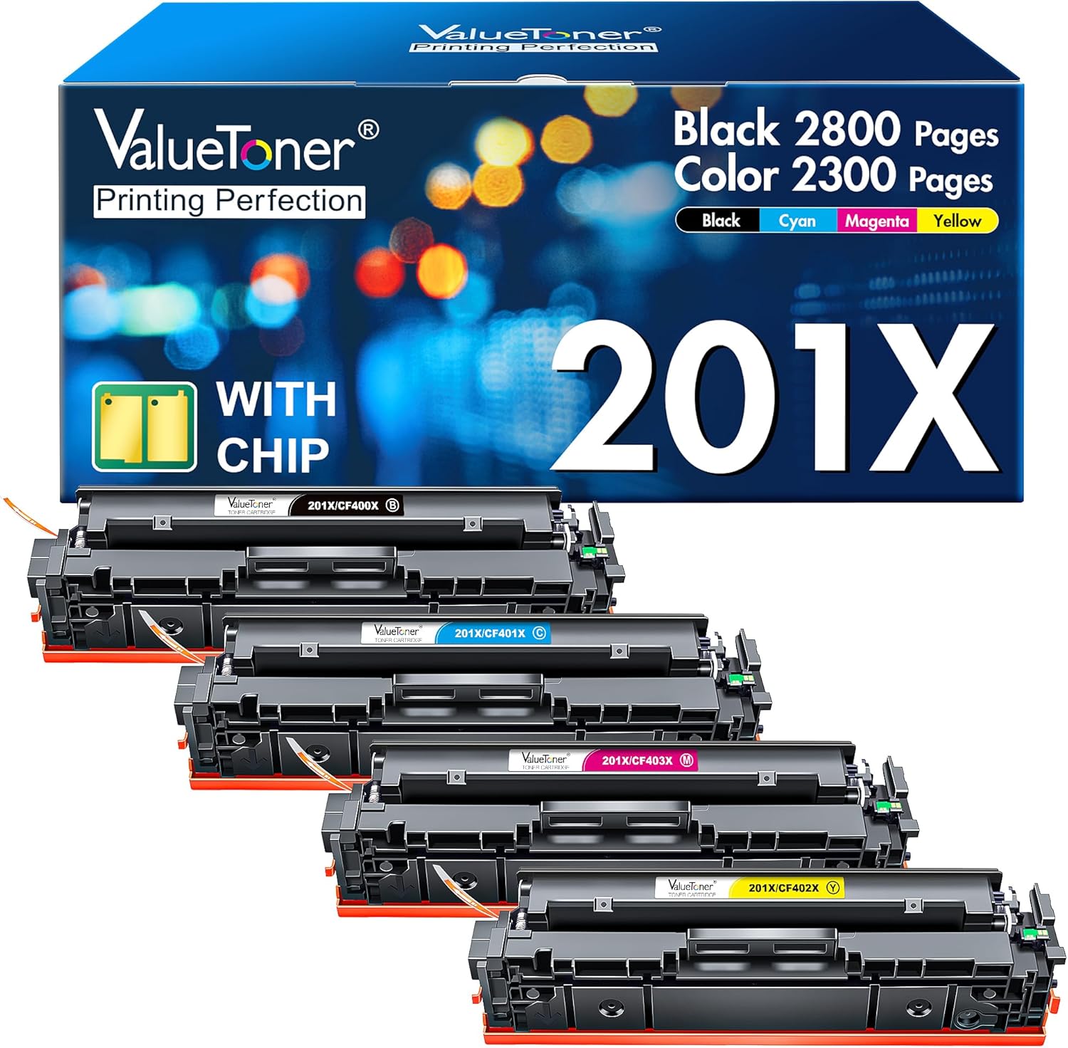 Valuetoner 201X Toner Compatible for HP 201X Toner Cartridges 4 Pack High Yield CF400X CF401X CF402X CF403X for Color Laserjet Pro MFP M277dw M252dw M277c6 M277n M252n M277 (Black Cyan Yellow Magenta)