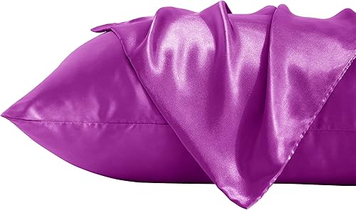 Miniatura 8 de BEDSUM Paquete de 2 fundas de almohada de satén de seda King para cabello y piel, suaves y lujosas, fundas de almohada con cierre de sobre, 20 x 36