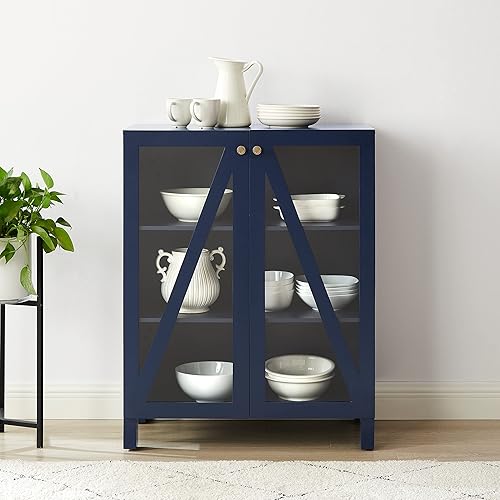 Miniatura 10 de Crosley Furniture Cassai - Armario apilable para despensa con estantes, cocina, comedor o lavandería, color azul marino