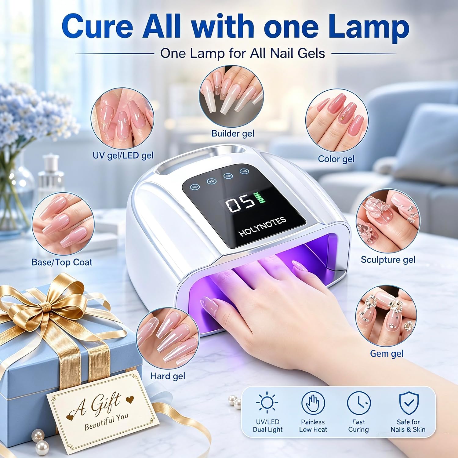 UV Nail Lamp, 96W Cordless Professional Rechargeable UV LED Portable Lamp, 4 Timer Setting and Smart Sensor Gel Nail Dryer, Ideal for Training, Nail Art Practice, Home & Salon