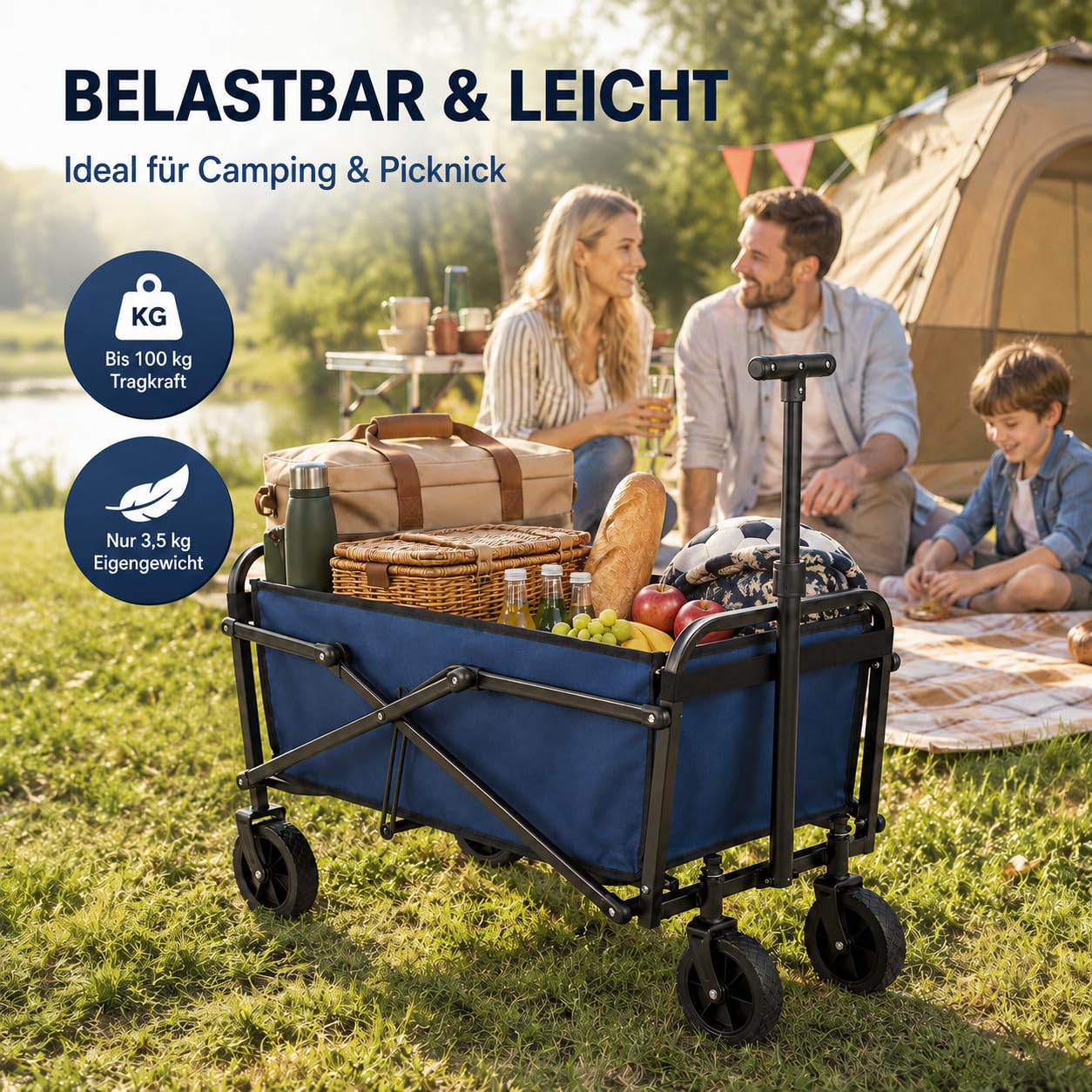 Bollerwagen faltbar 180L, bis 250 kg belastbar - Ziehwagen