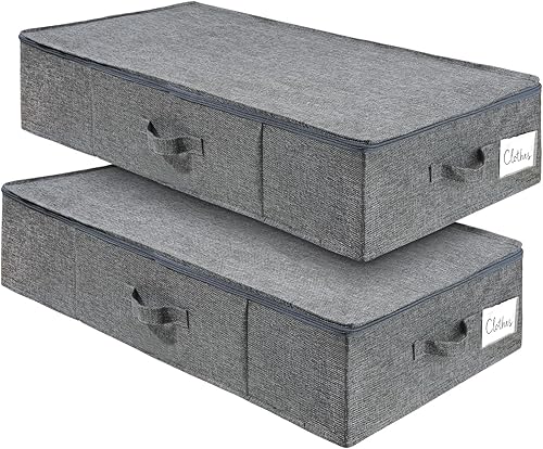 Paquete de 2 recipientes grandes de almacenamiento debajo de la cama con tapa, organizador de almacenamiento de ropa ultra grueso debajo de la cama