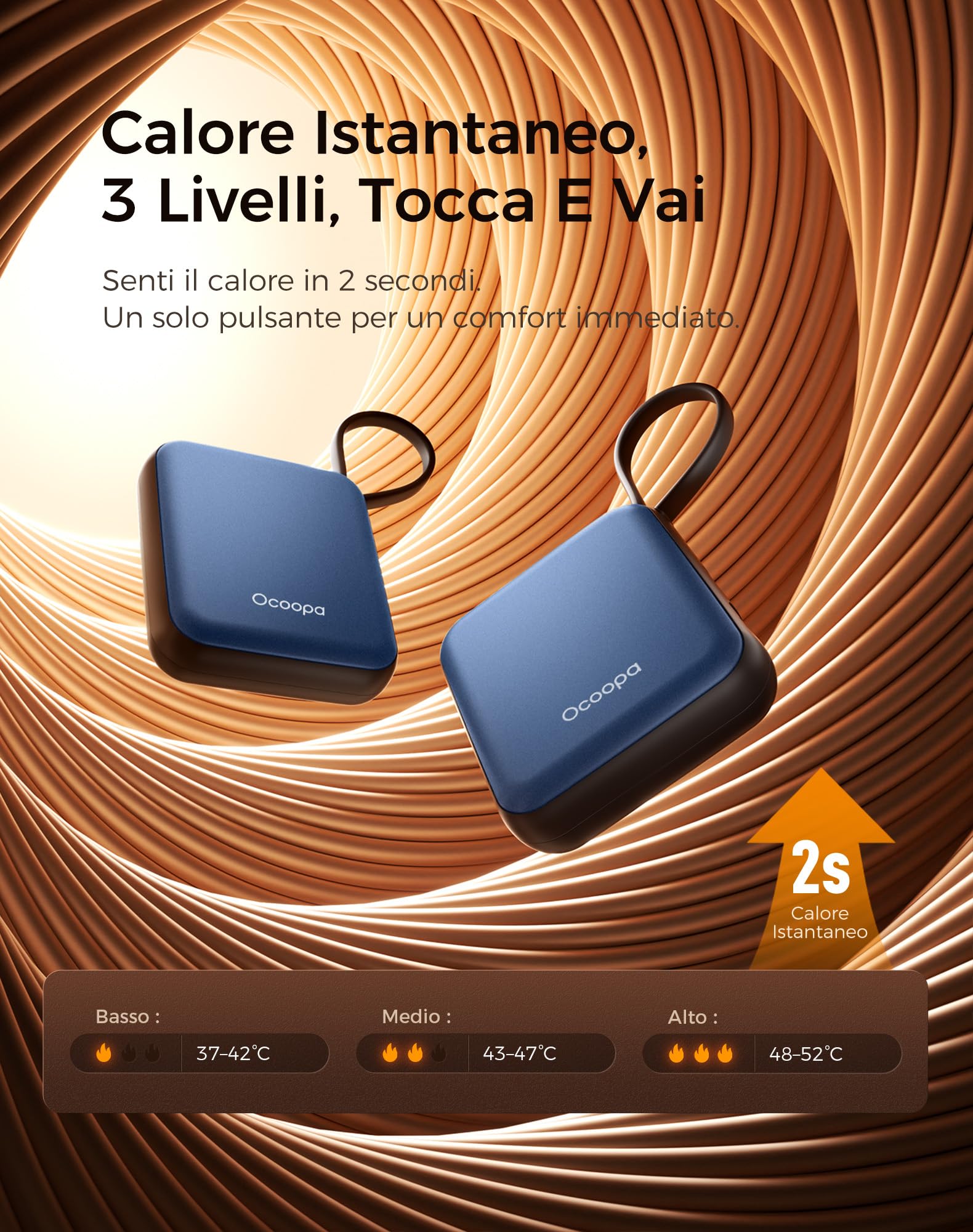 OCOOPA Scaldamani Elettrico 2 Pezzi, Portatile Scalda Mani USB Ricaricabile 4000mAh, 3 Livelli fino a 52°C, Utile Regalo di Natale, Ideale per Sci Invernale, Viaggi e Attività all’Aria Aperta,UT5 Nano