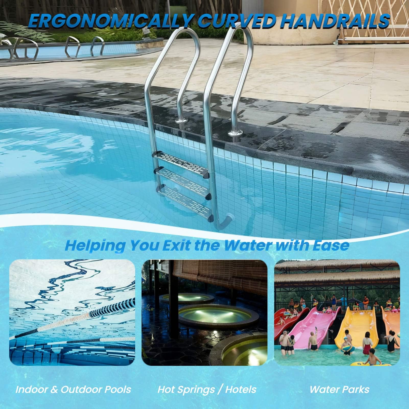 Scaletta per Piscina interrata, gradini Antiscivolo, in Acciaio Inossidabile, Facile da Montare, Resistente, sicura, a 3 gradini, per Interni ed Esterni.