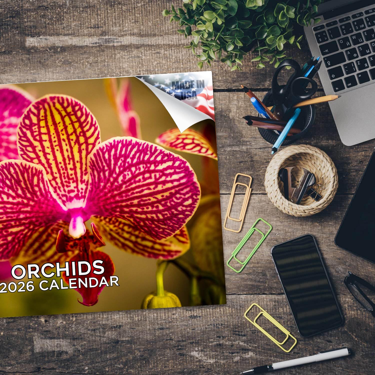 Calendario de orquídeas 2024 2025 – Calendario mensual de pared – 12 x 18 pulgadas abierto – Papel grueso que no se corre – Regalo – Planificador académico para profesores, calendario de organización