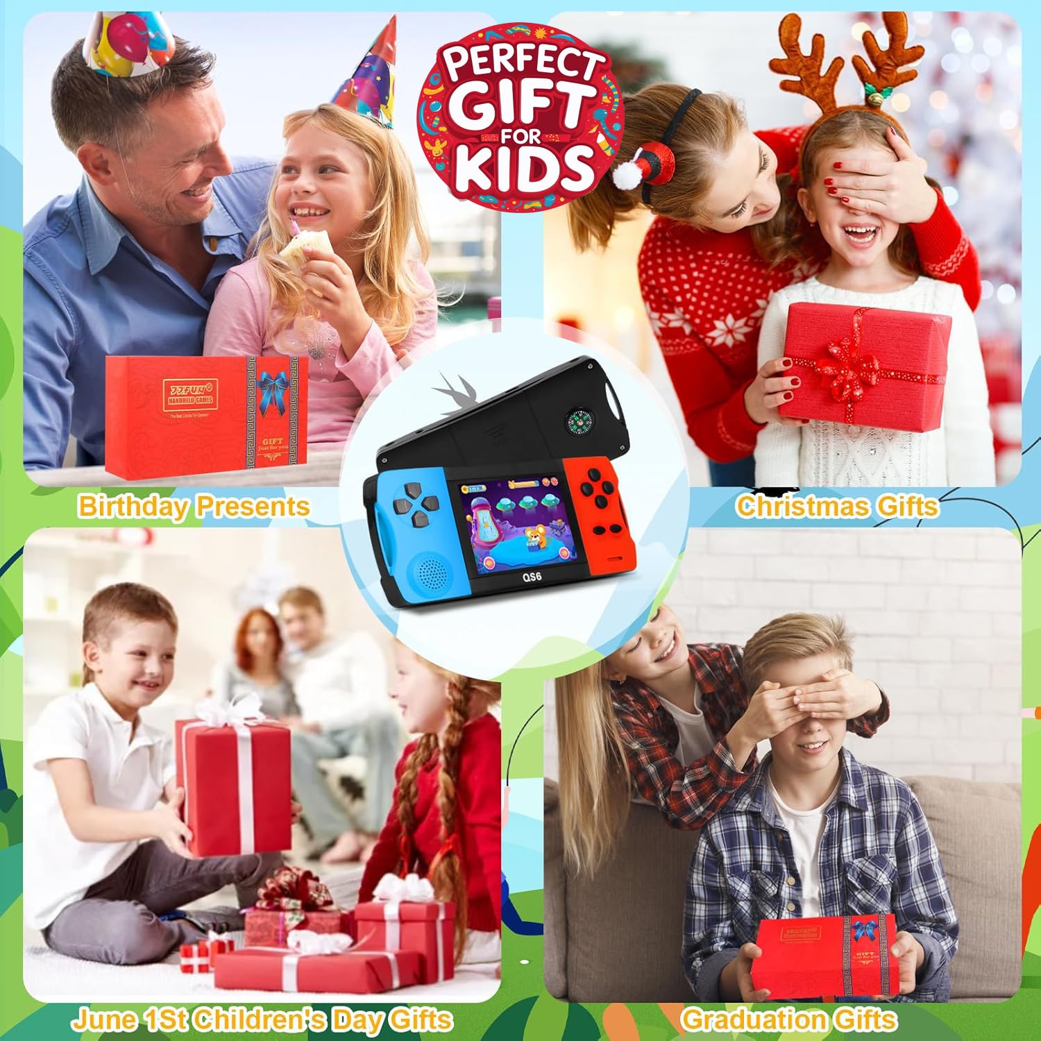 Handheld Retro Game Console for Kids Ages 4-12, Preloaded 216 Classic Mini Games, 3.5″ Large Screen, Rechargeable, Portable Arcade Video Game Gift for Boys Girls (Blue+Red) — view 8