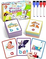 Gojmzo CVC Sight Words Flash Cards with Dry Erase Markers - Reusable Writing Spelling Game for Preschool Kindergarten Kids 3-6 Years