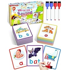 Gojmzo CVC Word Writing & Spelling Flash Cards, Preschool Learning Toddler Activities, Kindergarten Homeschool Supplies, Sight Words Reading Game, Montessori Educational Toys for 3 4 5 6 Year Old Kids