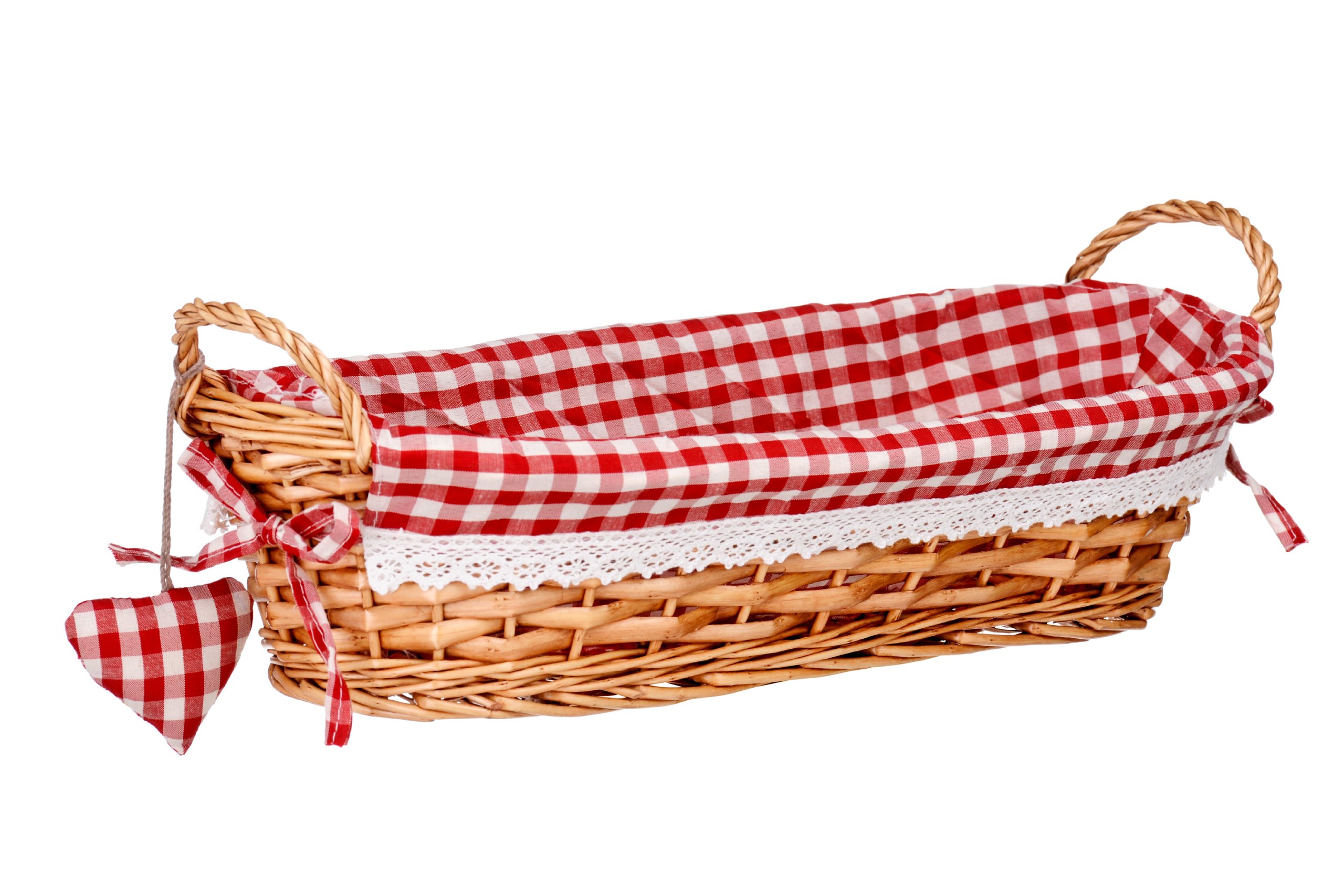 Premier Red Housewares 1901054 Willow Bread Basket, Wicker, Gingham Lining, H14 X W43 X D17cm