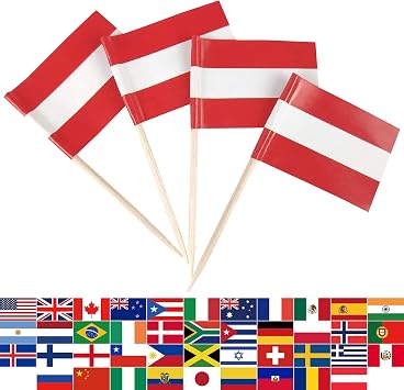 JBCD Austria Toothpick Flag Austrian Mini Small Cupcake Topper Flags, 100pcs