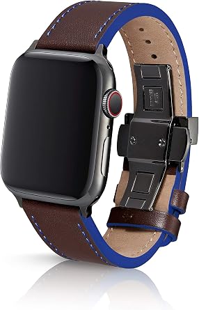 JUUK 38/40mm Korza Umber Premium Watch Band for Apple Watch, Genuine Italian Leather with Solid Stainless Steel Deployment Buckle Black