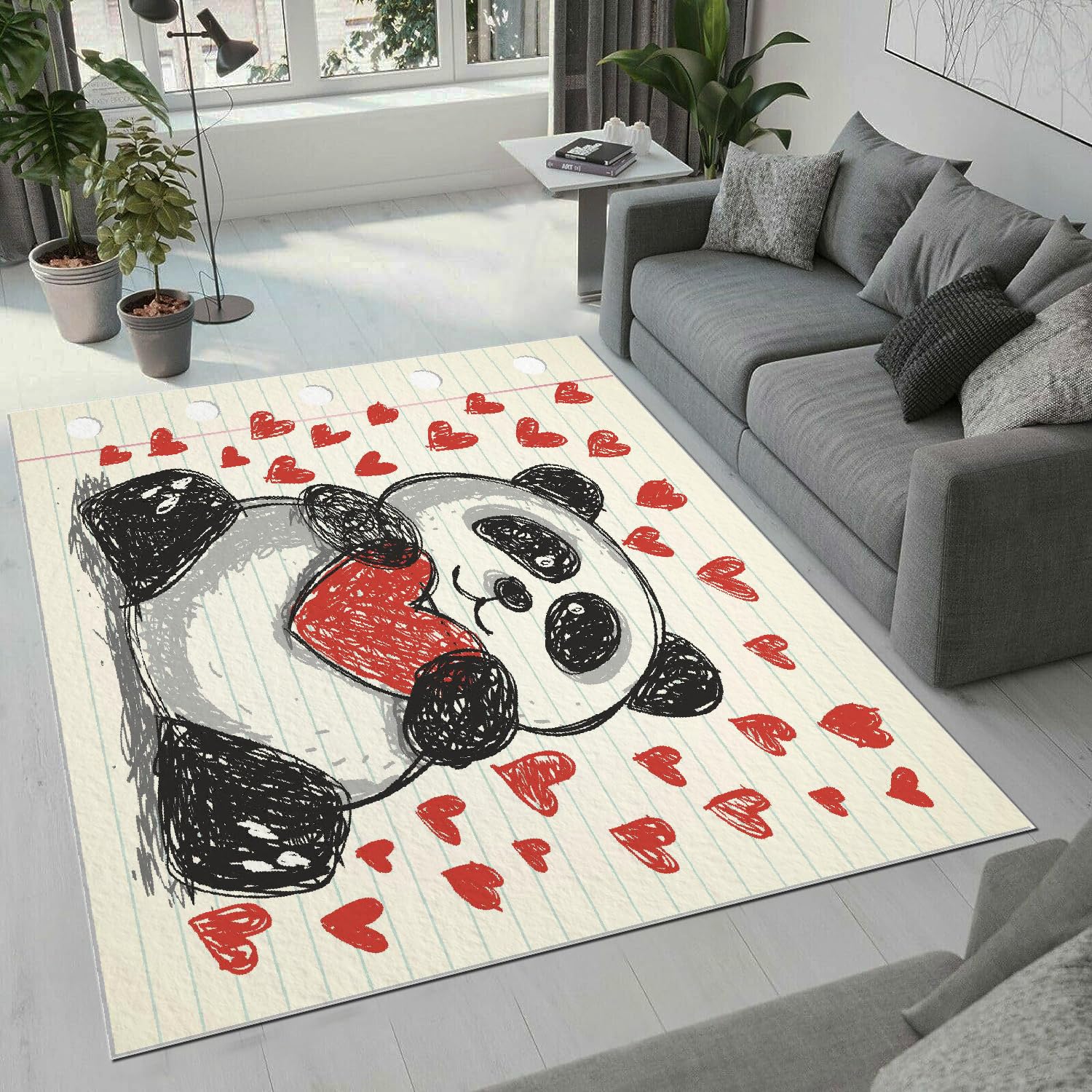 Tapis panda duveteux confort 3D à poil ras lavable