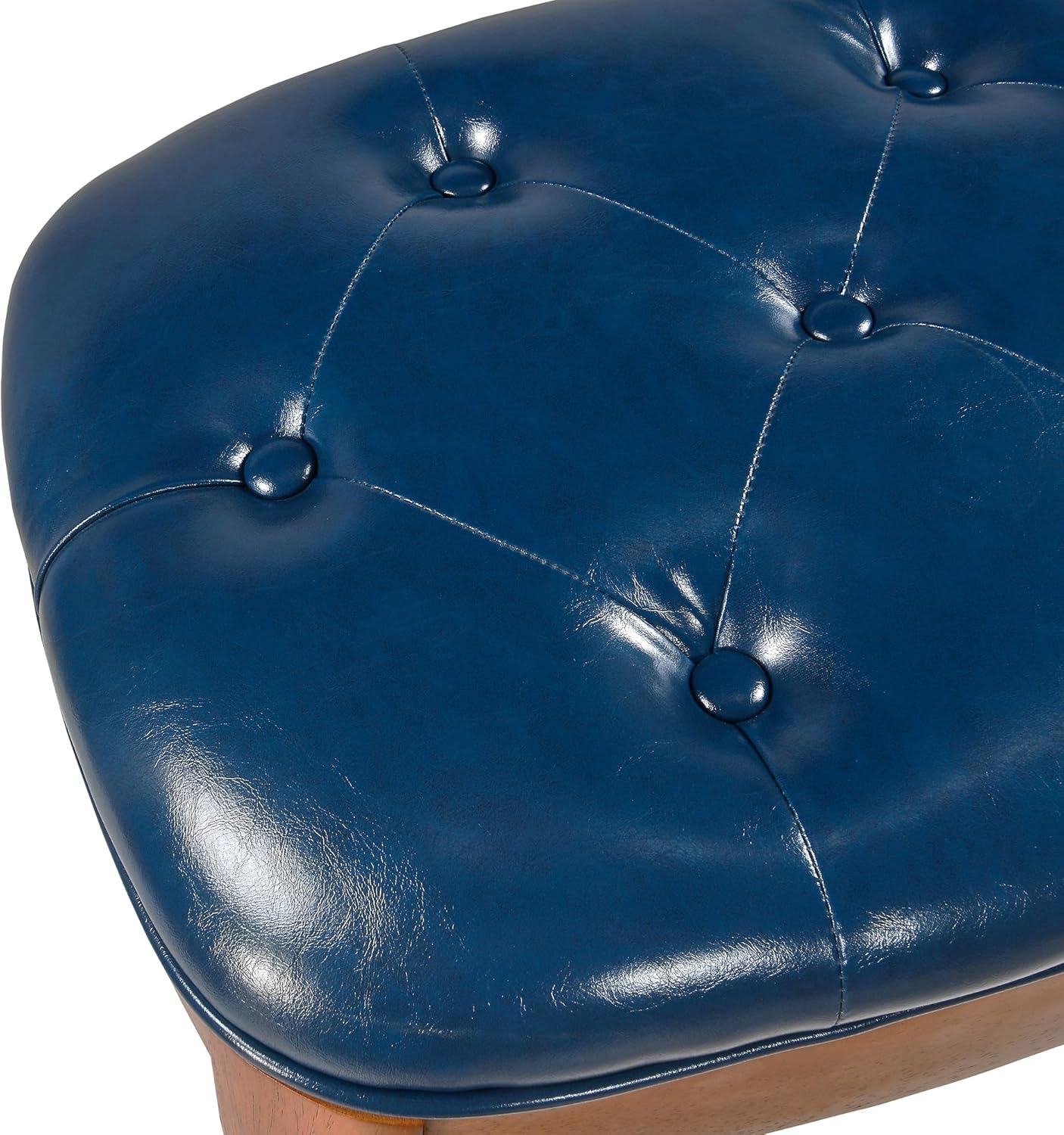 LEEMTORIG Faux Leather Makeup Vanity Stool, Footrest Stool, PU Dressing Table Seat Stool, Upholstered Pouf Couch Stool Dining Chiars, Solid Wood Legs Capacity 300lb, Blue FD-HNY-BL