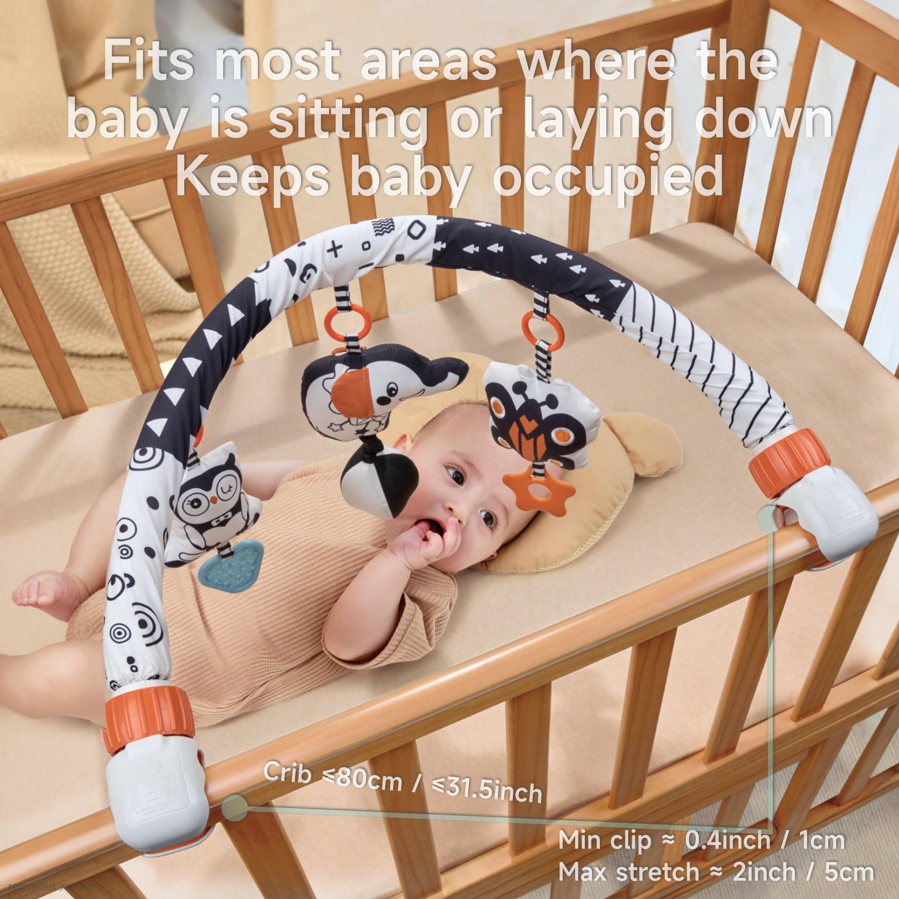 TUMAMA Arco Giochi per Passeggino, Giochi Neonati 0 3 6 8 9 12 Mesi Arco Gioco con Clip Culla, Ovetto, Neonato Giocattolo con Pupazzi Sensoriali Appendibili