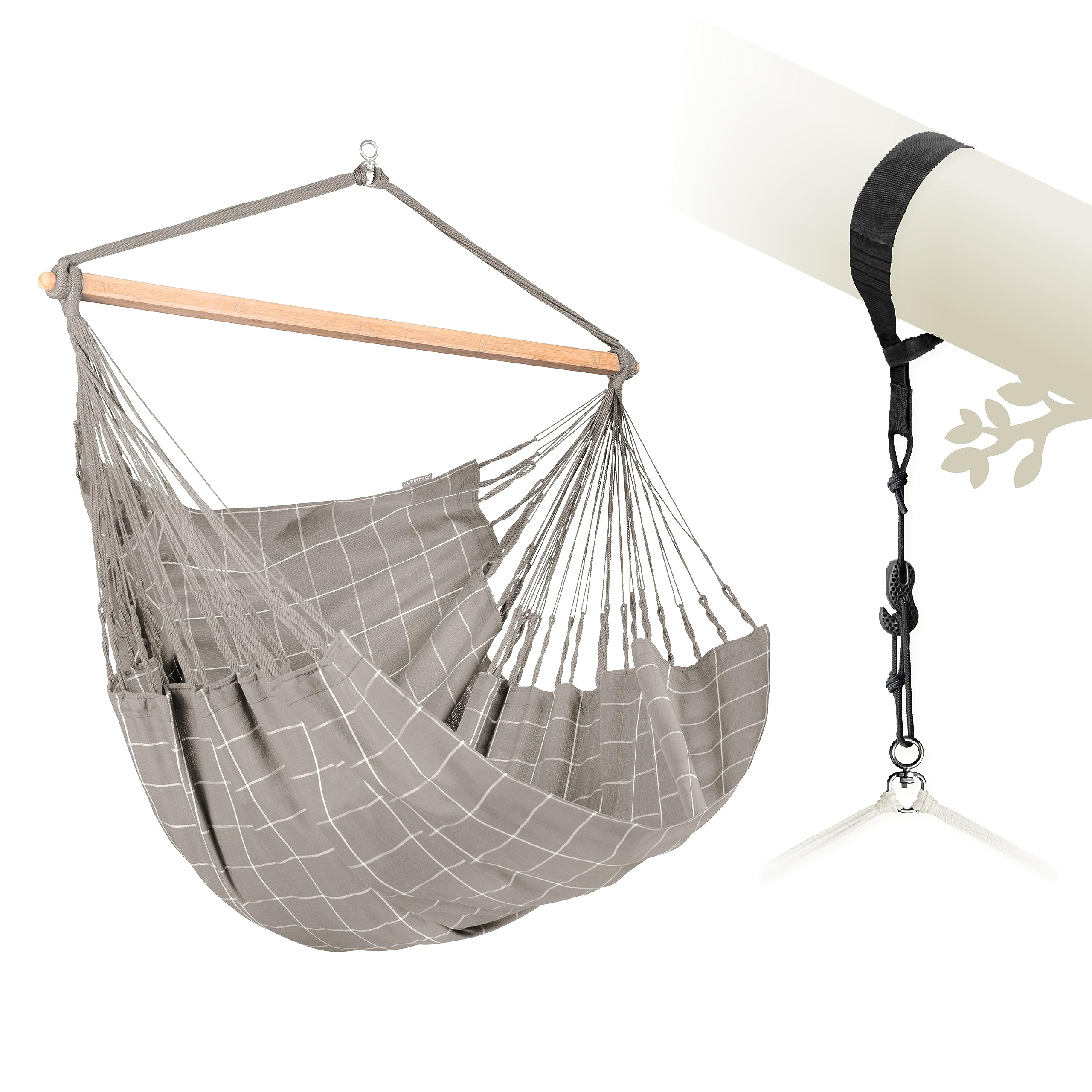 LA SIESTA® - XL King Domingo Hammock Swing Chair &amp; TreeMount - Weather &amp; Tear Resistant Hanging Chair for Bedroom Patio - Outdoor Indoor Hammock Chair w/Suspension Kit for Trees Beams &amp; Posts -Almond