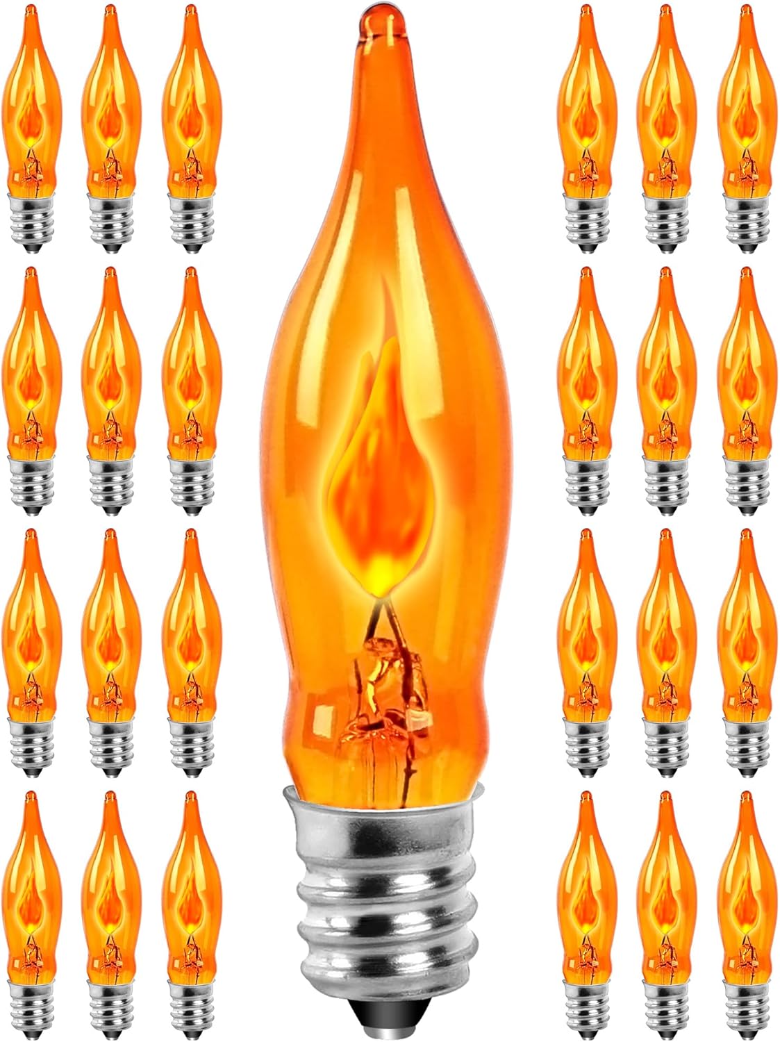 25-Pack Amber Flame Light Bulbs, Vintage C18 Frosted Glass Bulb with E12 Base, Ideal Replacement for Rustic Home & Holiday Decor, Porch Lights, and Farmhouse Fixtures