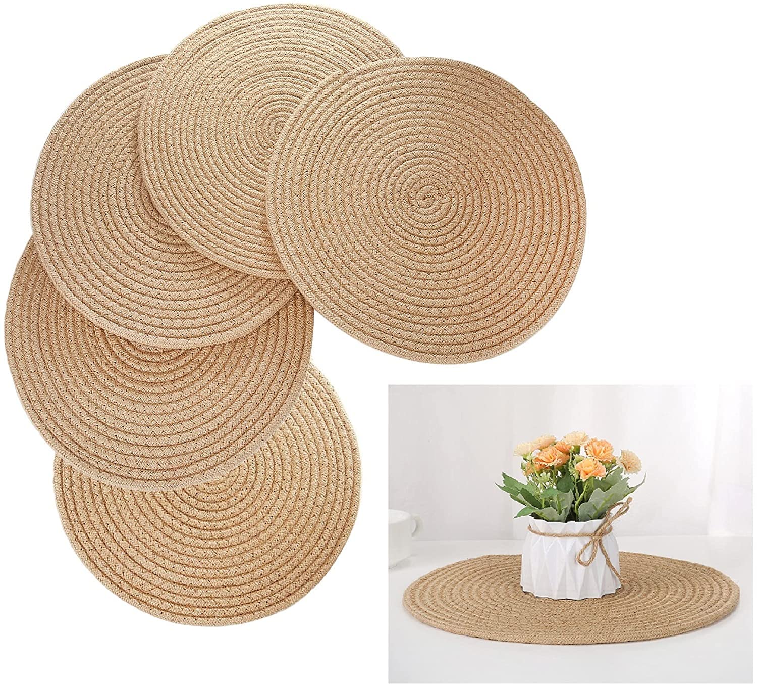 Wisdom Decor Braided Jute Placemat, 25 cm Round, Best for Bed-Side Table/Center Table, Dining Table/Shelves, Natural Beige (25 x 25 cm, 1) (B09XK32Z2R) Amazon Price History, Amazon Price Tracker