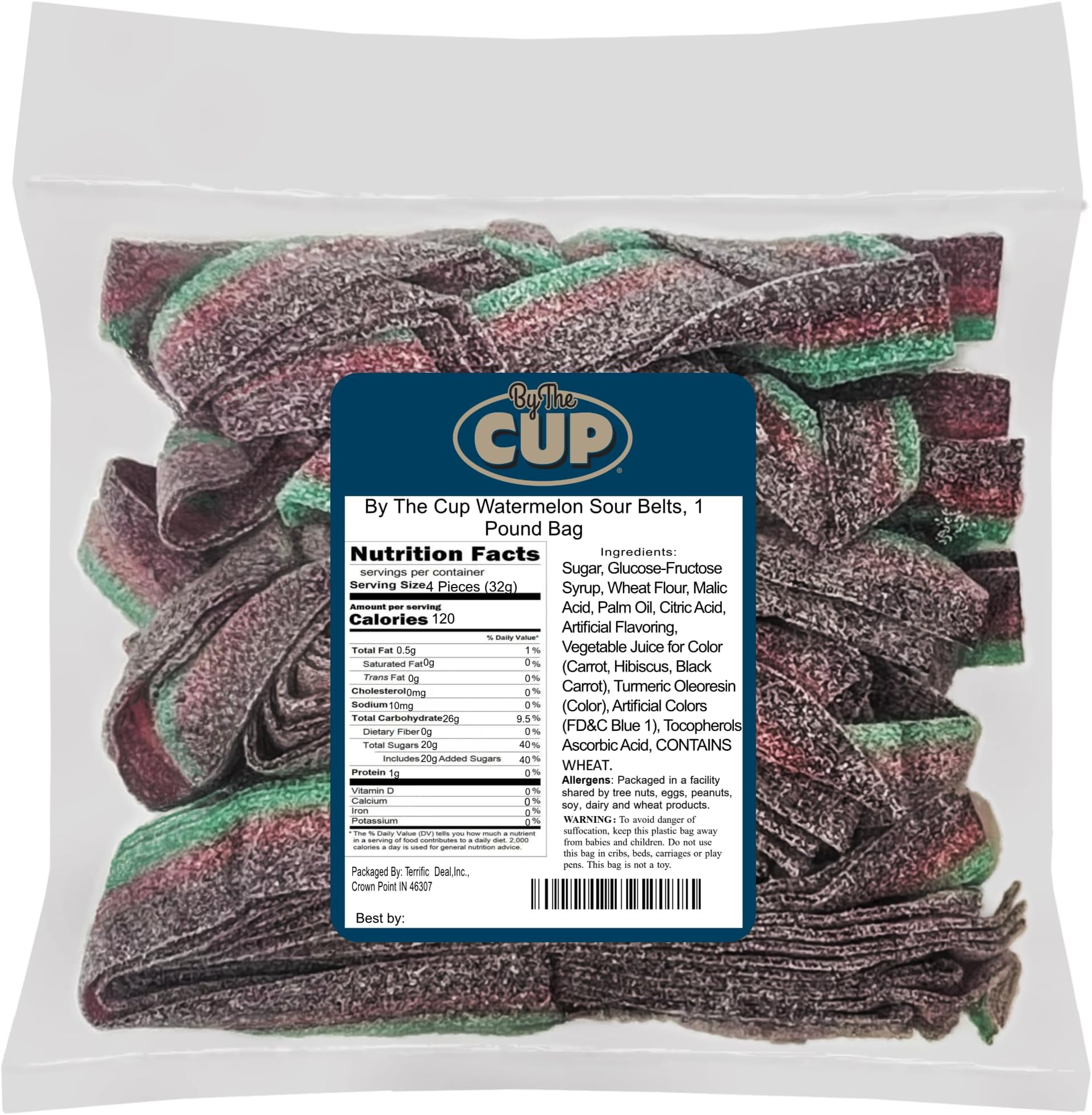 By The Cup Watermelon Sour Belts, 1 lb Bulk Bag