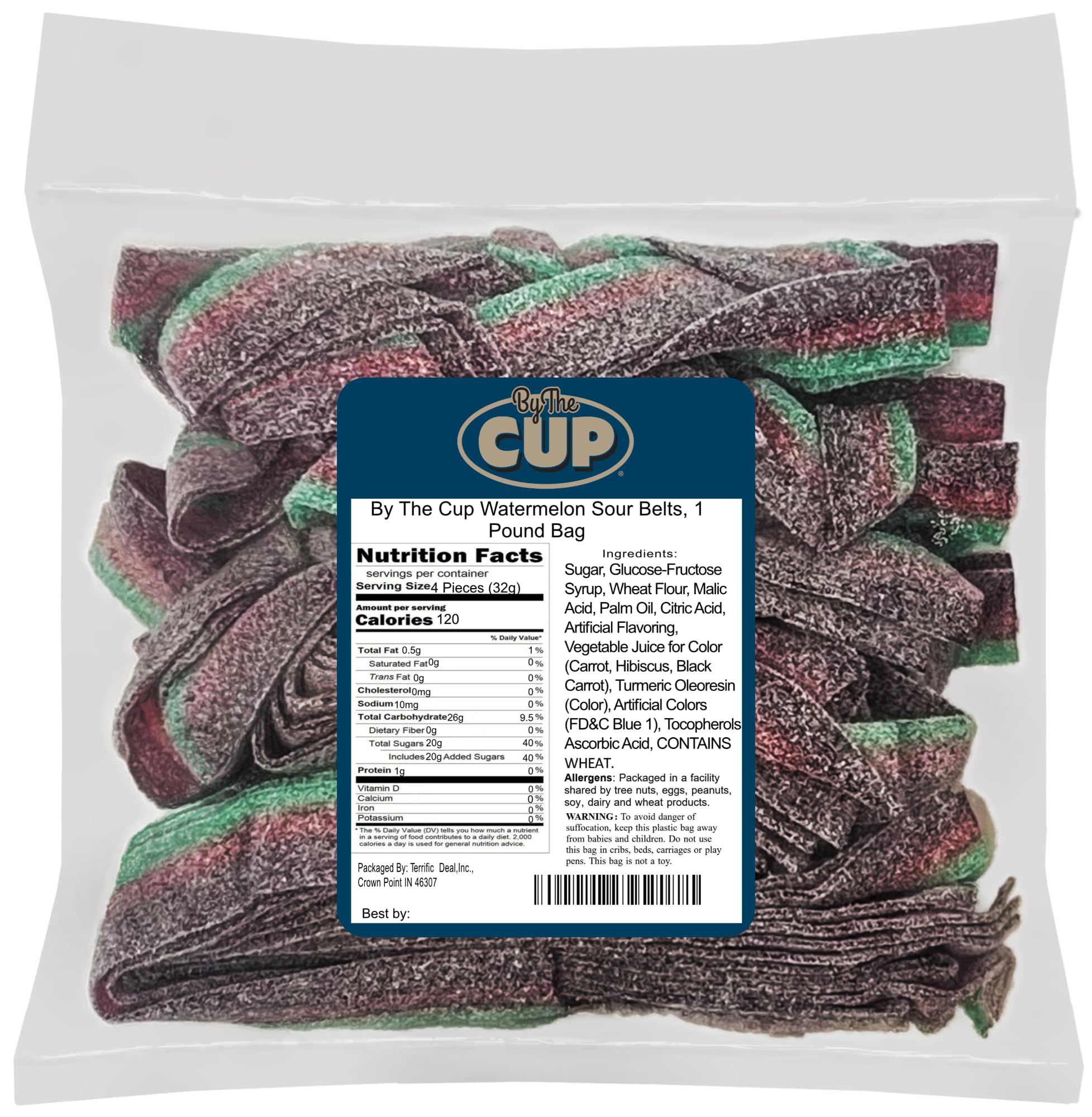 Watermelon Sour Belts, 1 lb Bulk Bag