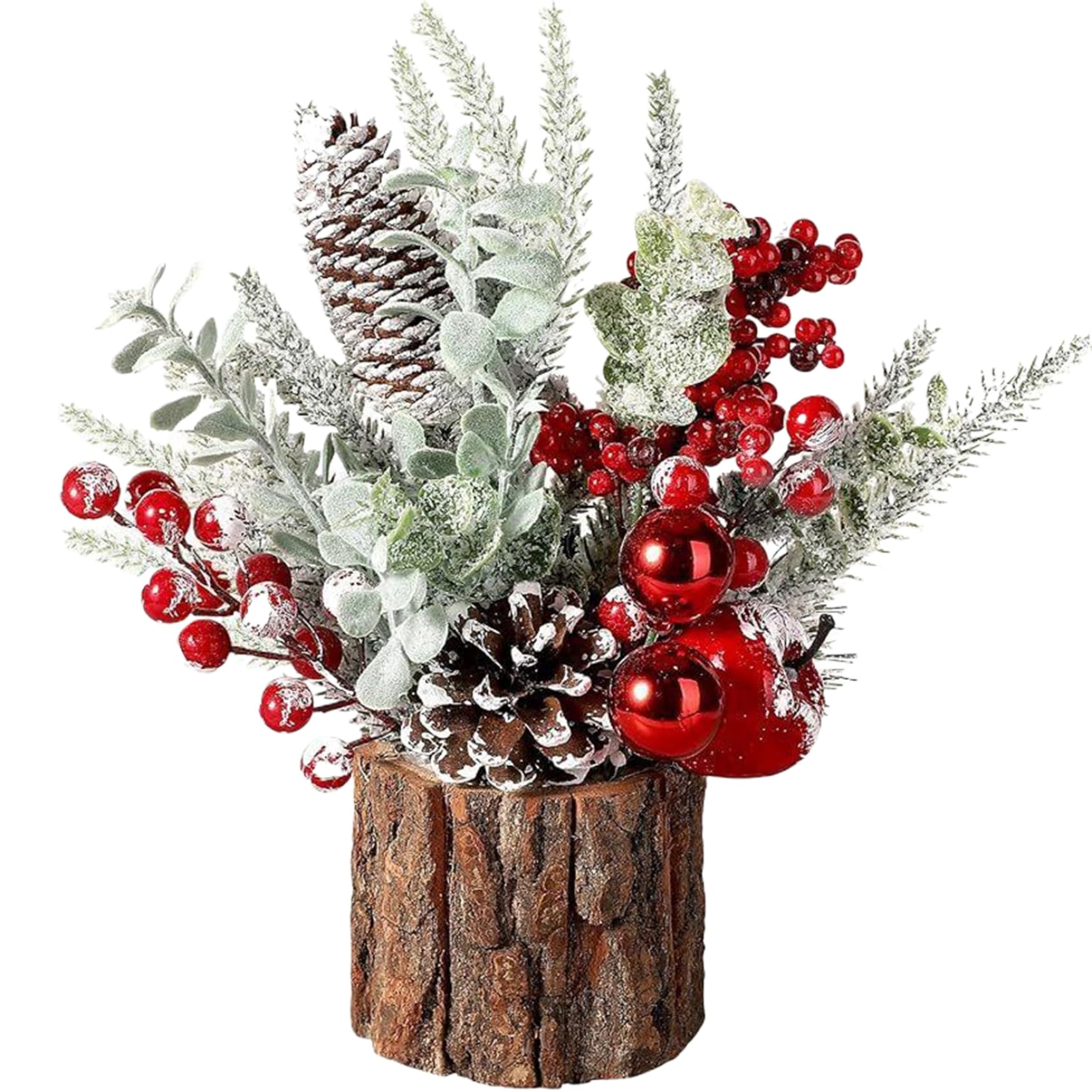 Centro de Mesa de Navidad decoración de Mesa de Navidad, Mesa Artificial de 11 Pulgadas Árbol de Navidad con Bayas Rojas, Cono de Pino ＆ VERDERERY, Centro de Mesa de Navidad de Bricolaje para Chimene