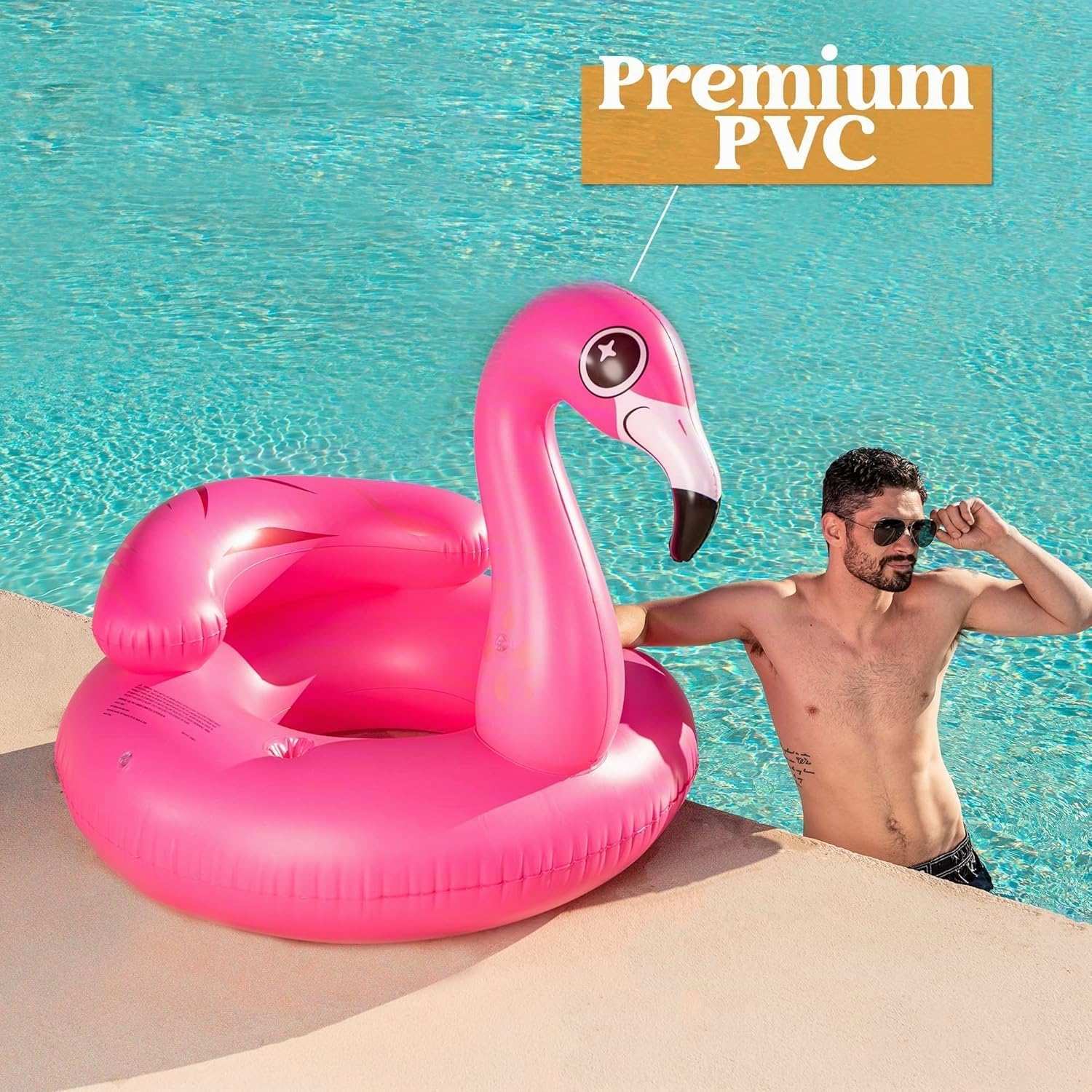 JOYIN 112 cm / 45" Flotador hinchable de flamenco para piscina, balsa de piscina de aire con enfriador, flotador de agua para piscina, colchón de aire para piscina con soporte para bebidas, juguete